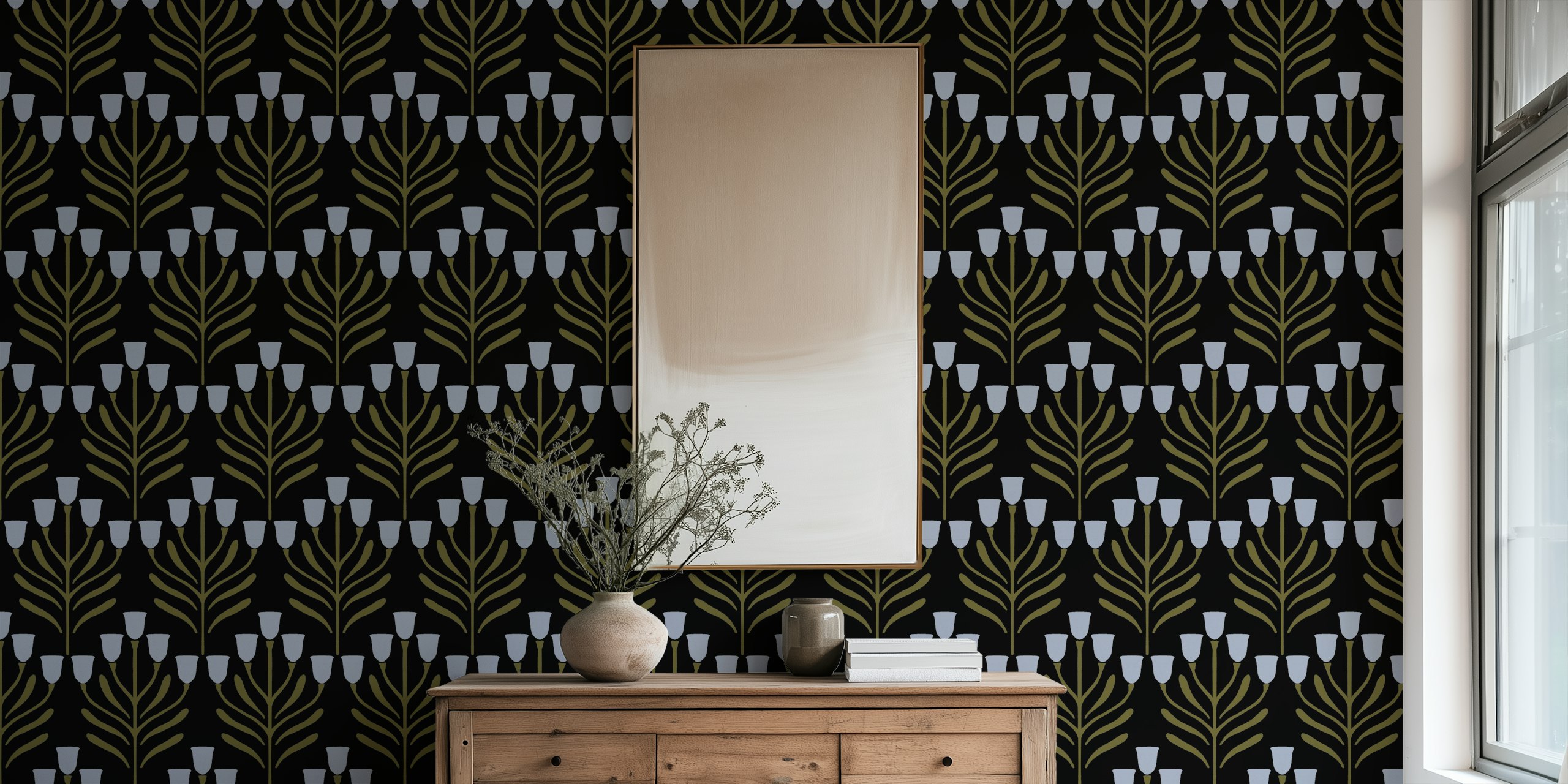 Parker dark floral wallpaper in a room