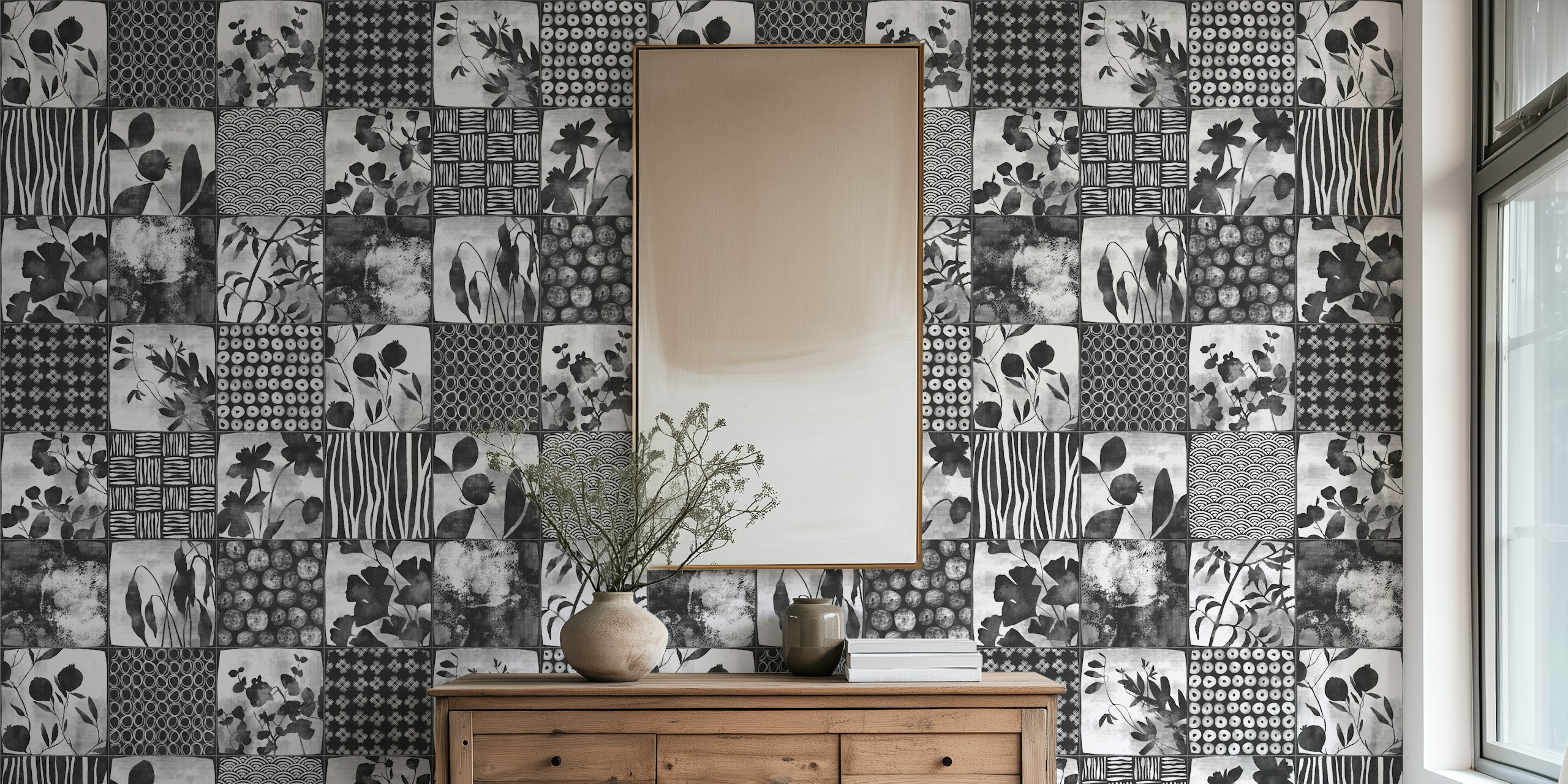 Nippon Cheater Quilt Black and White tapet i et rom
