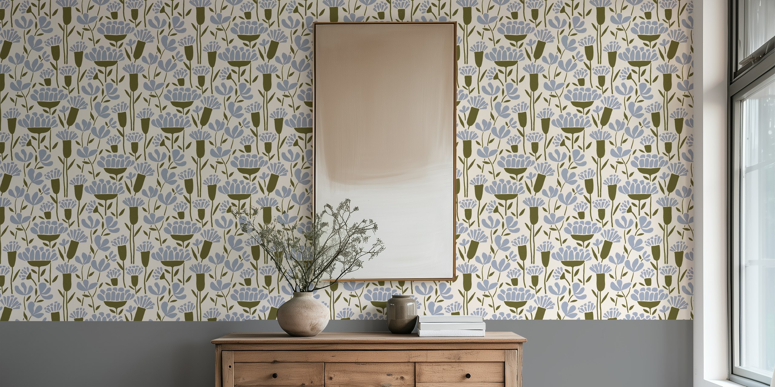 Asher beige floral wallpaper in a room