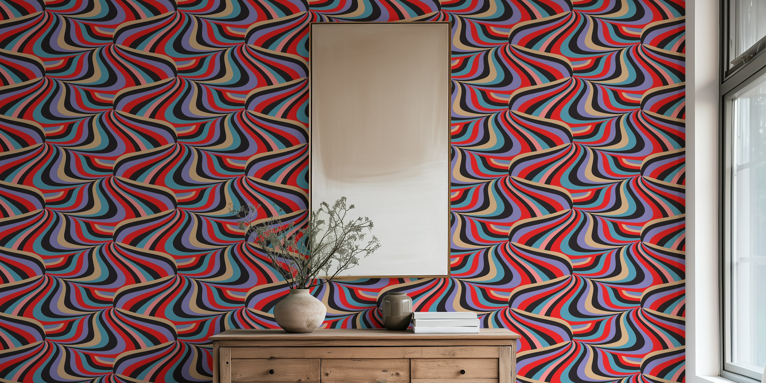 Marble Swirl Retro Groovy Stripes tapettimalli