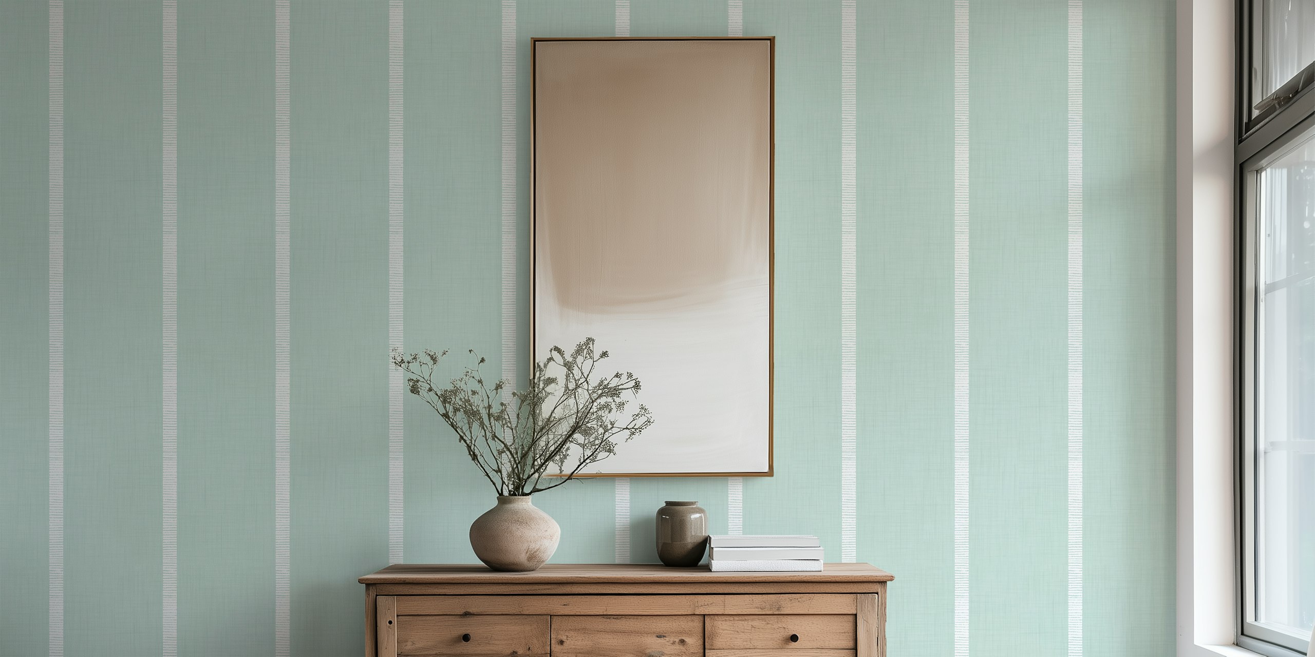 Modern Boho Serenity Stripes Soft Blue tapetti huoneessa