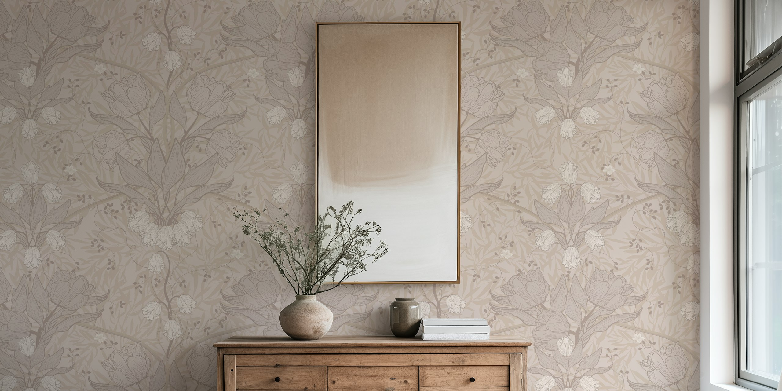 Art Nouveau Heritage Tulips Floral wallpaper in a room