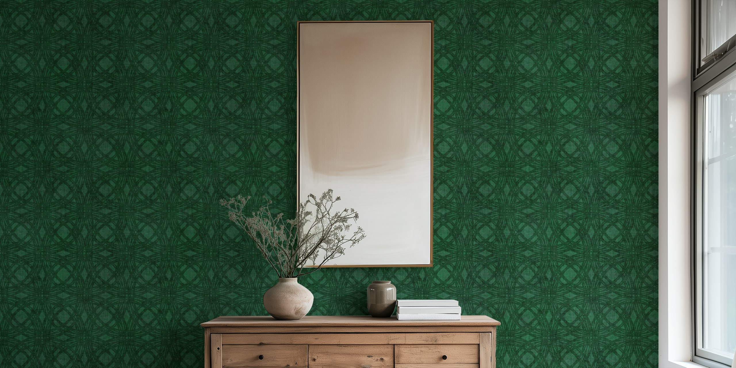 Deep Green Geometric Linen Textured Circles u sobi