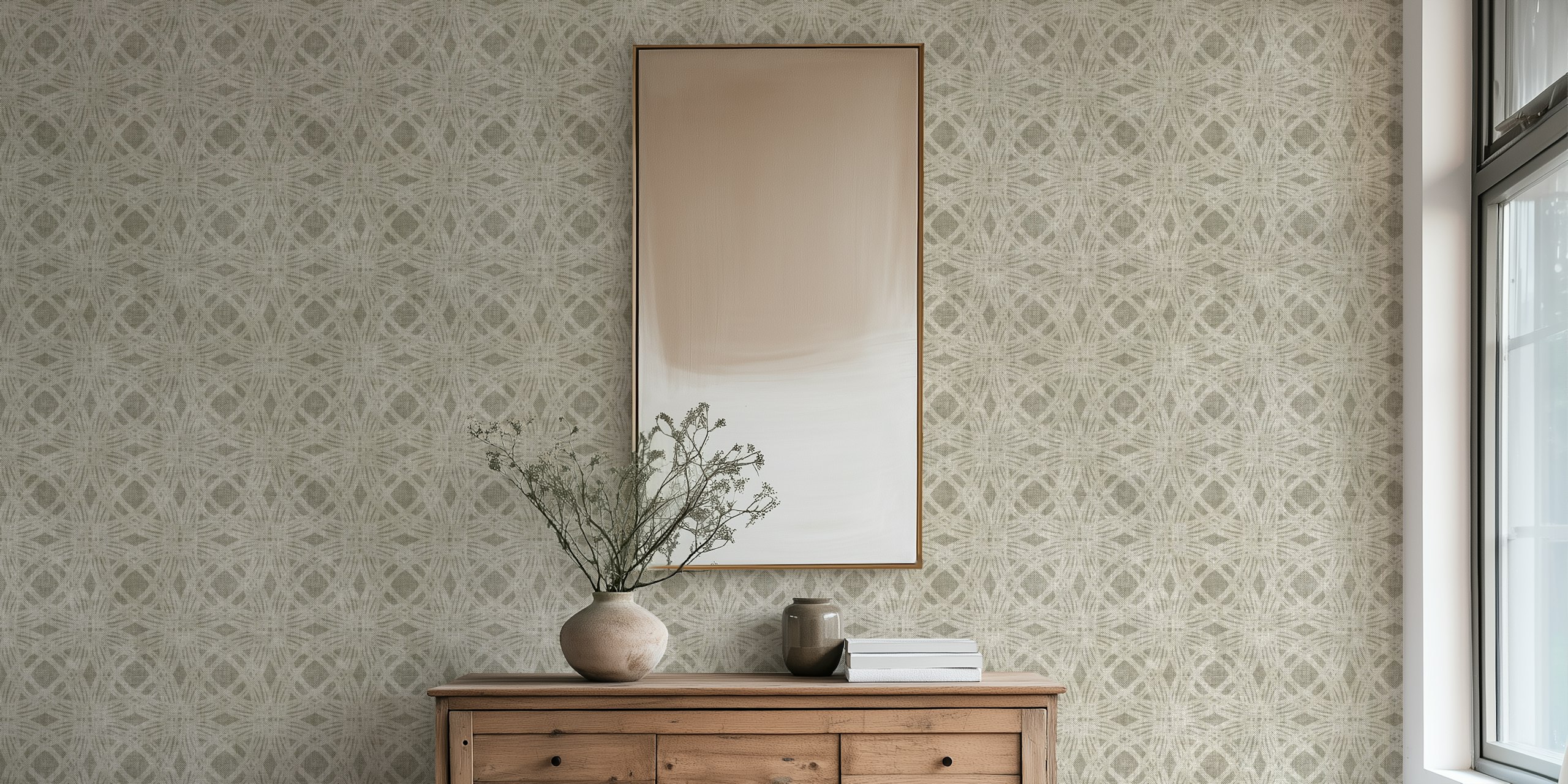 Neutral geometric textured wallpaper i ett rum