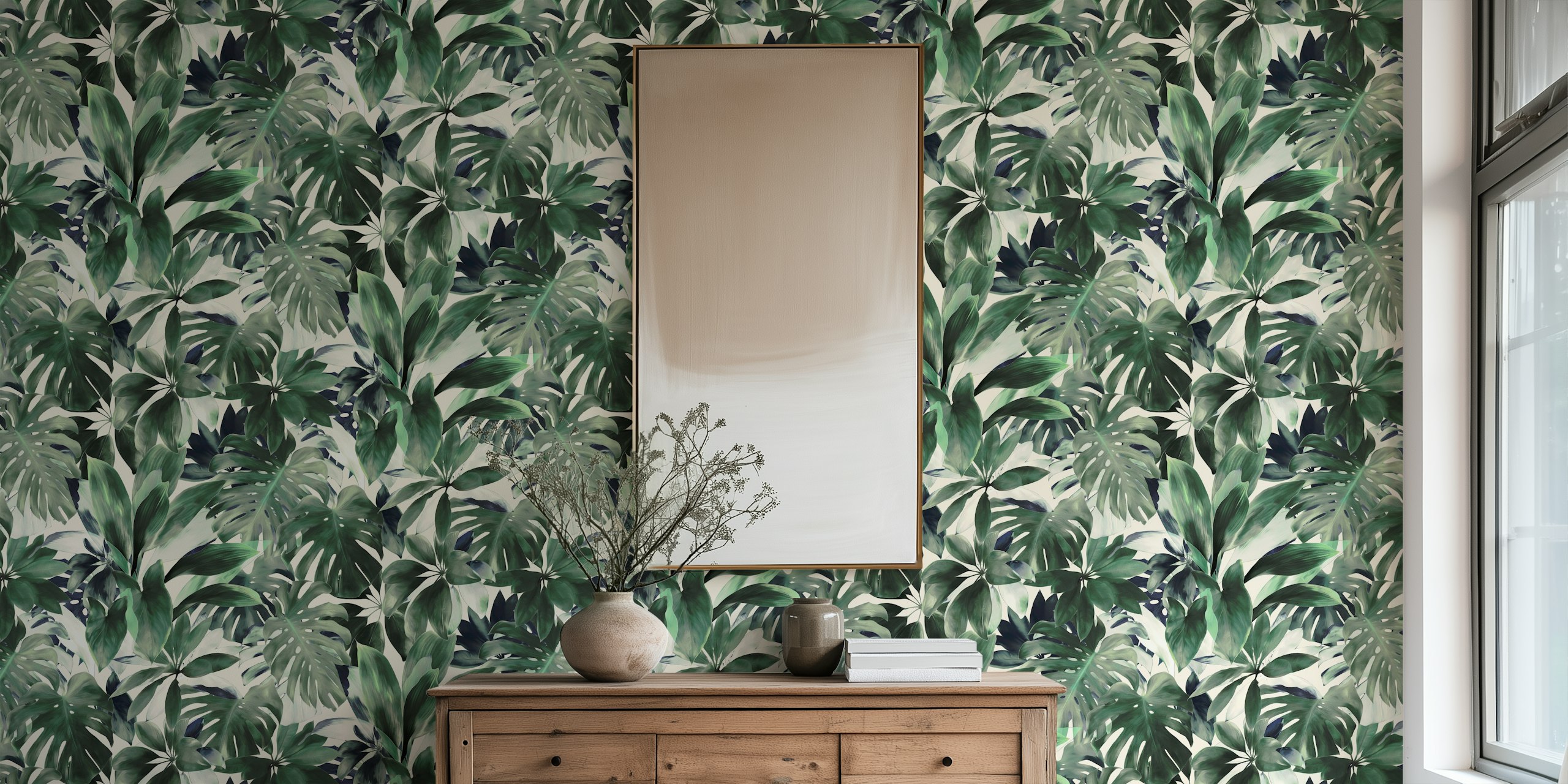 Tropical Jungle Leaves wallpaper in a room