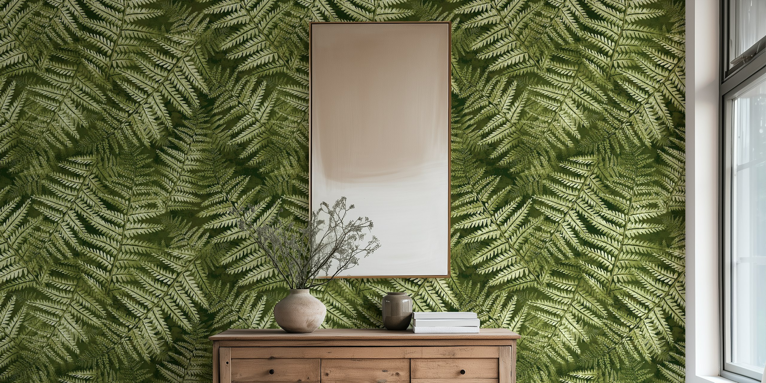 Fern leaves wallpaper in a room