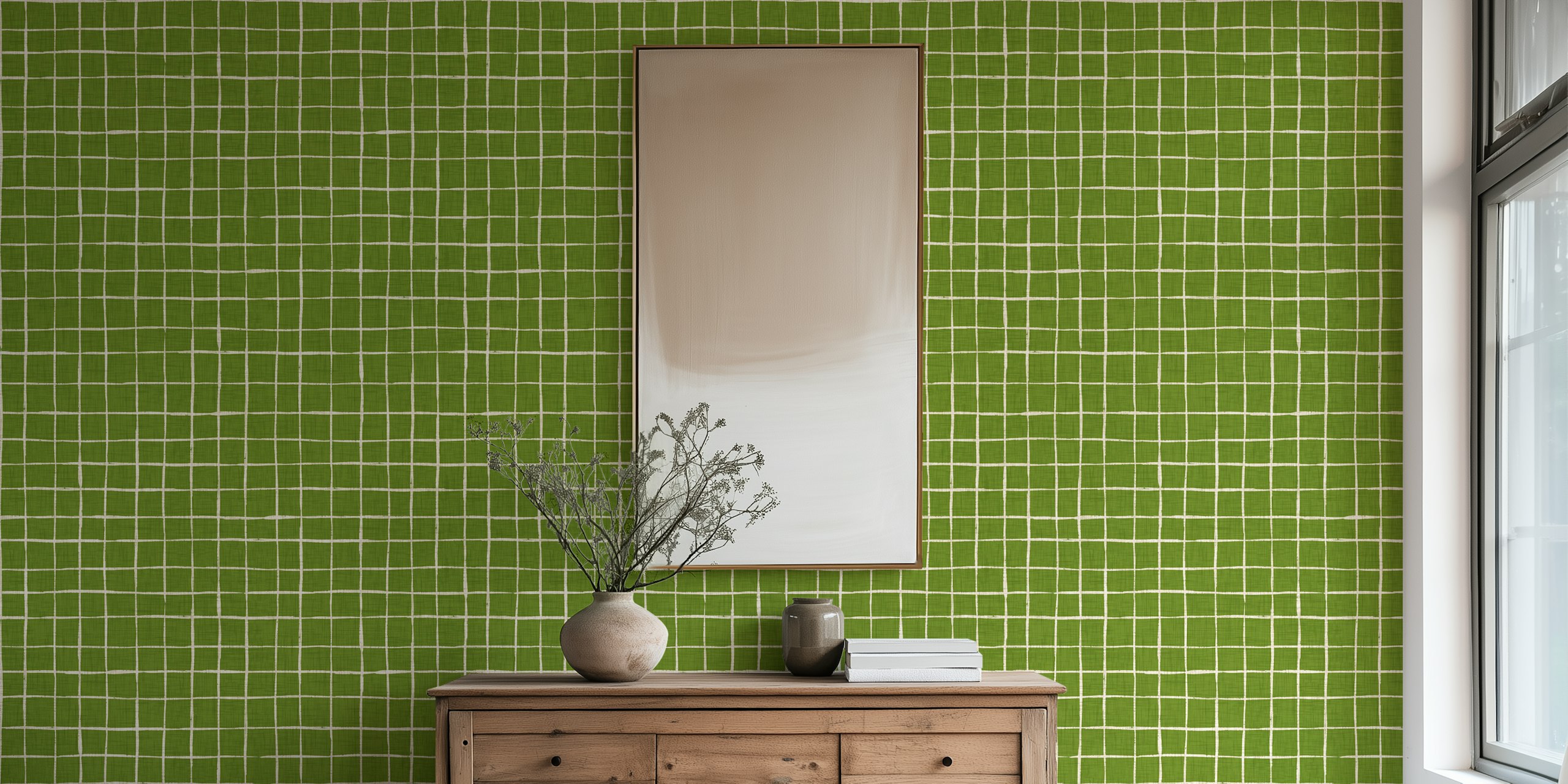 Organic Check Design green papier peint dans une pièce