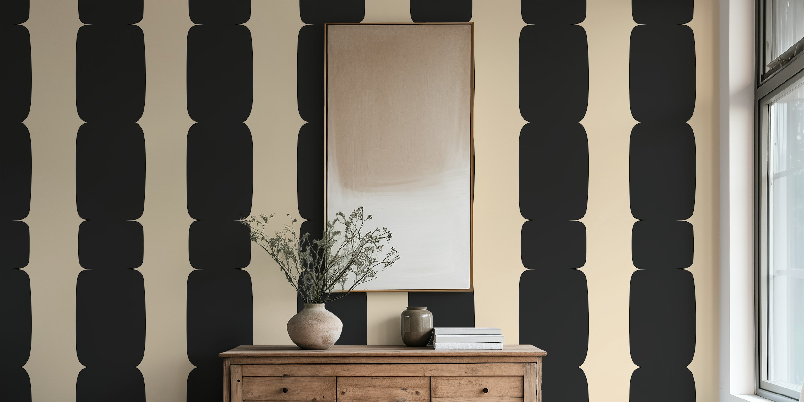 Black and beige abstract striped wallpaper design