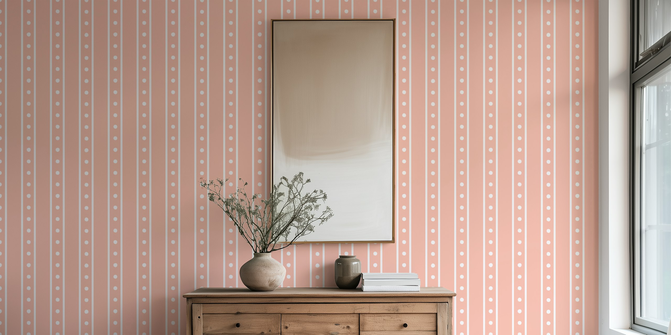 Ταπετσαρία Coral pink spotted snow stripe σε ένα δωμάτιο.