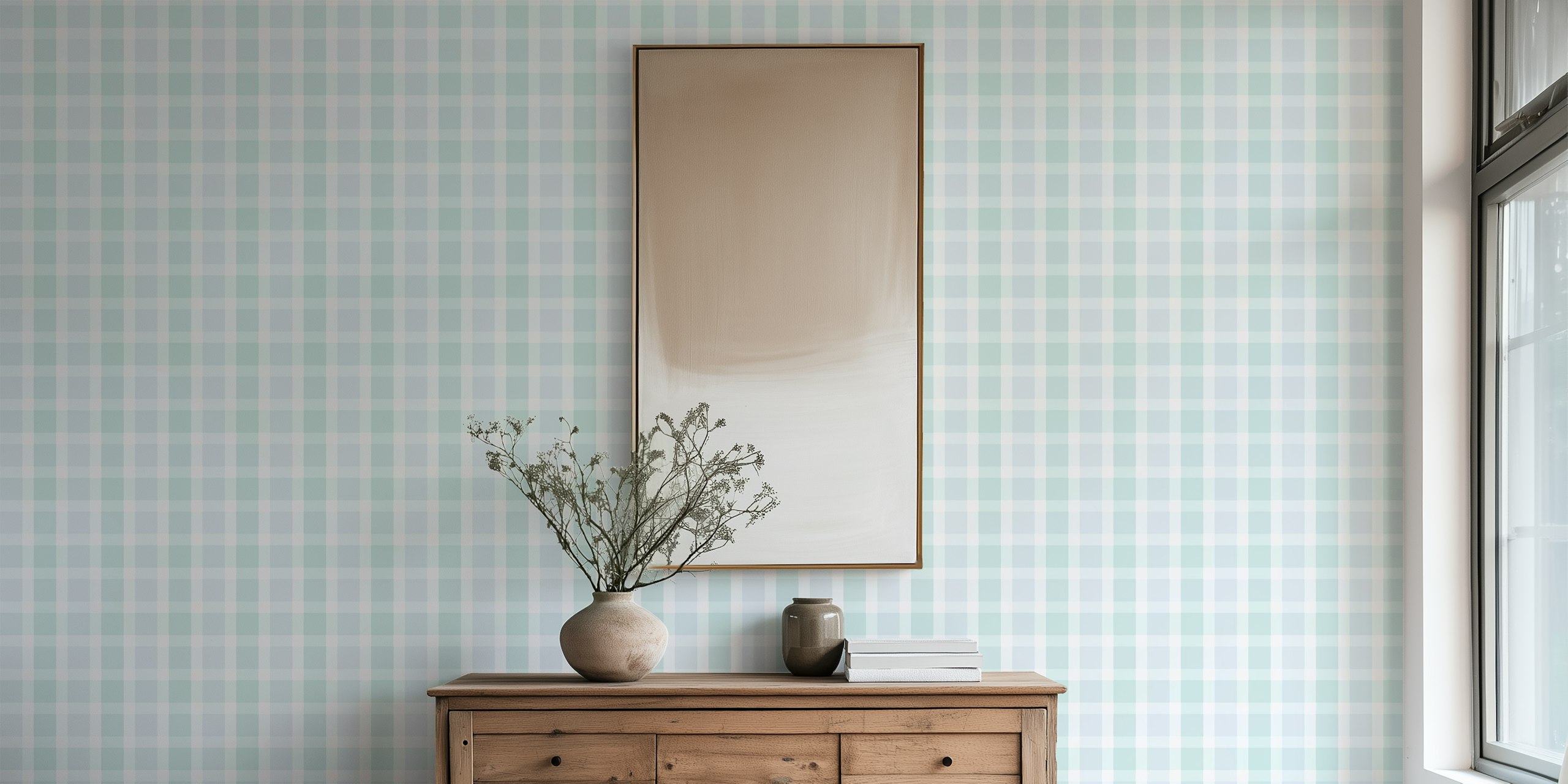 Rustic plaid wallpaper in a stylish interior