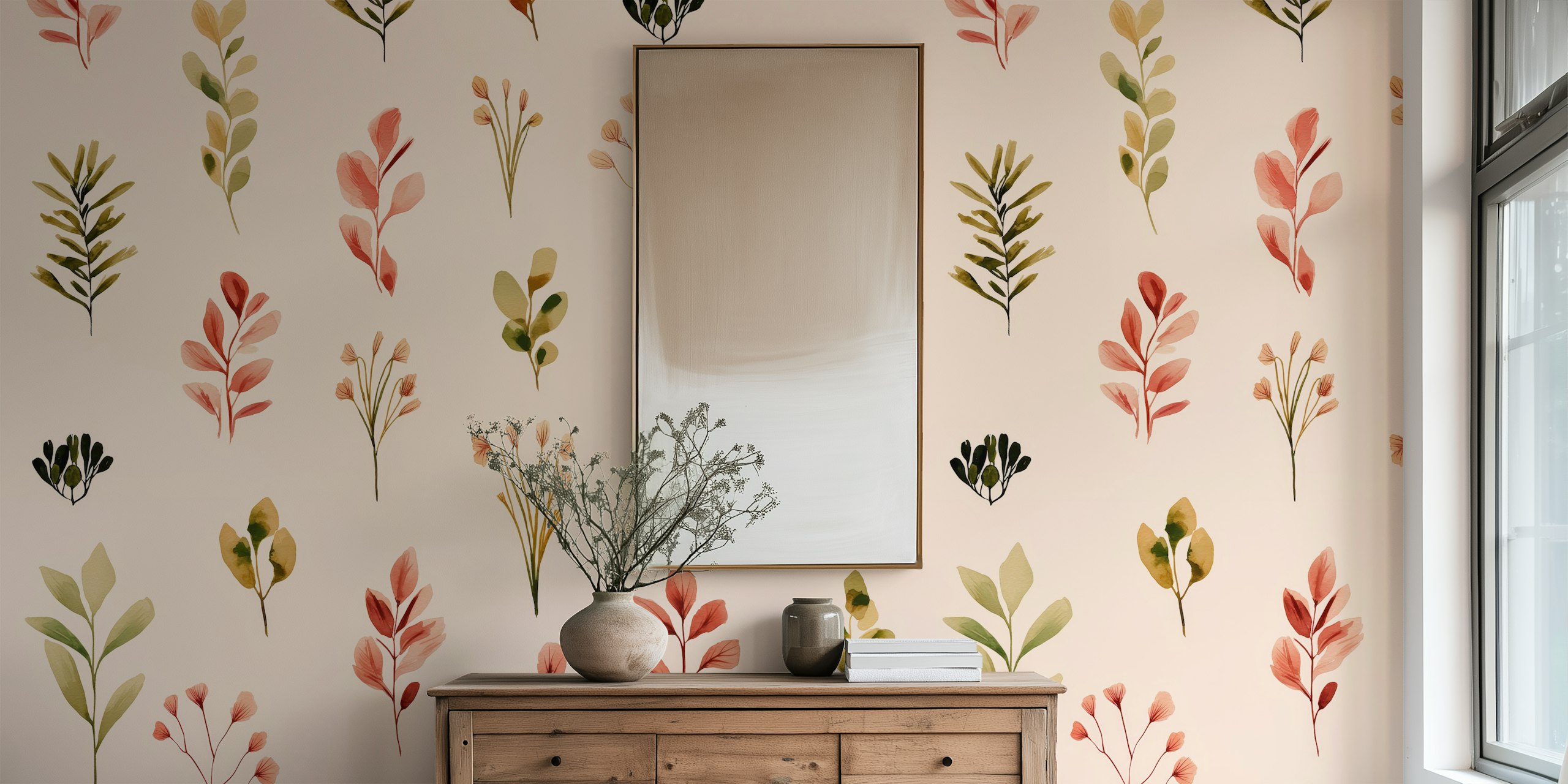 Scandinavian Watercolor Botanical Leaf tapettimuotoilu