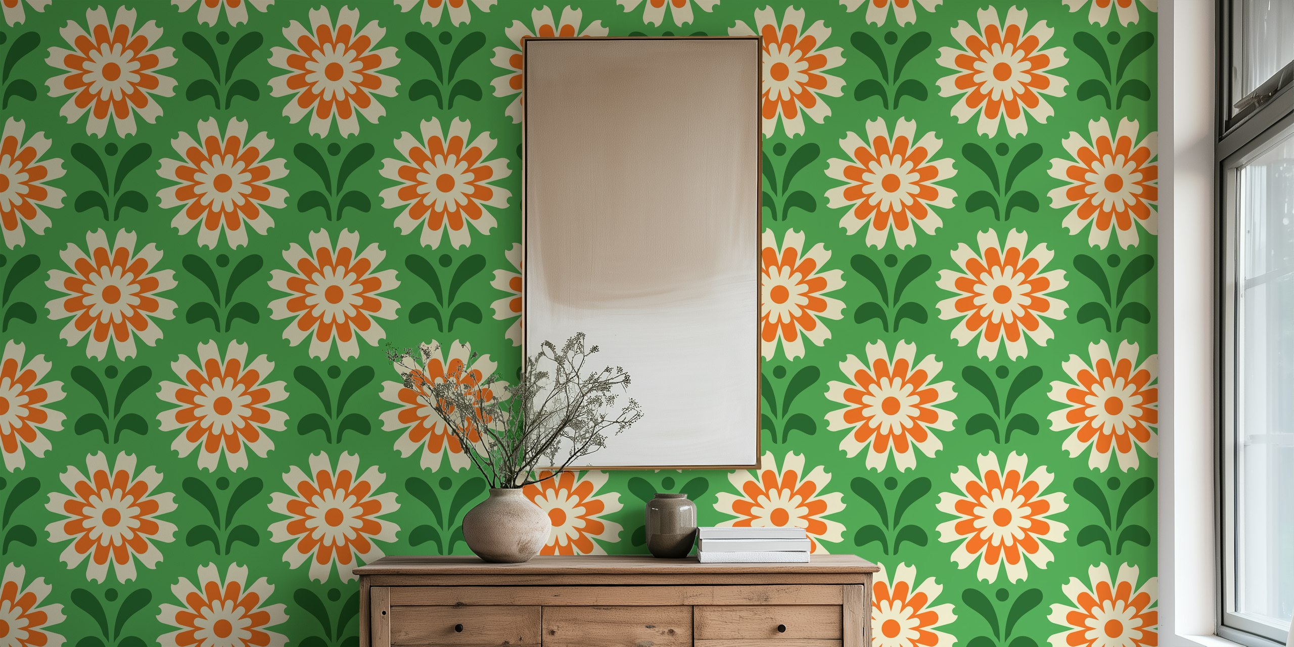 Rustic Daisy Harmony wallpaper em um quarto