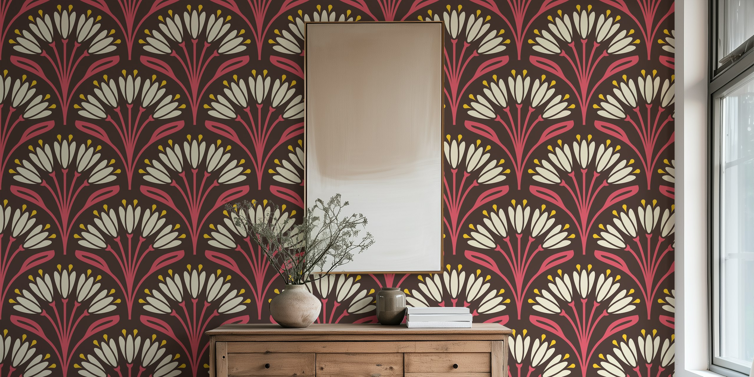 Art Nouveau floral tapet i et rumsmiljø