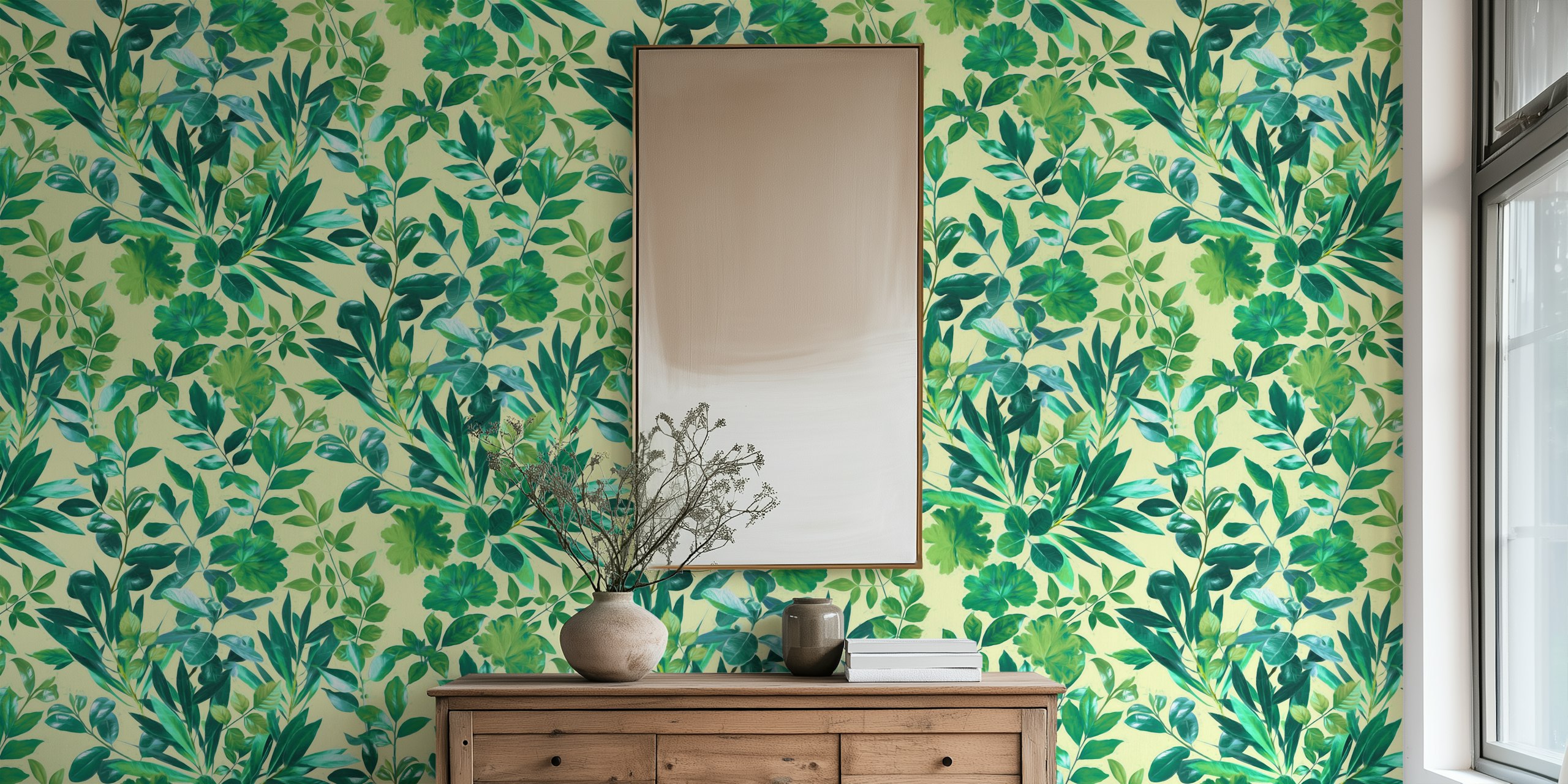 Lime and Emerald Botanical Garden wallpaper in a room