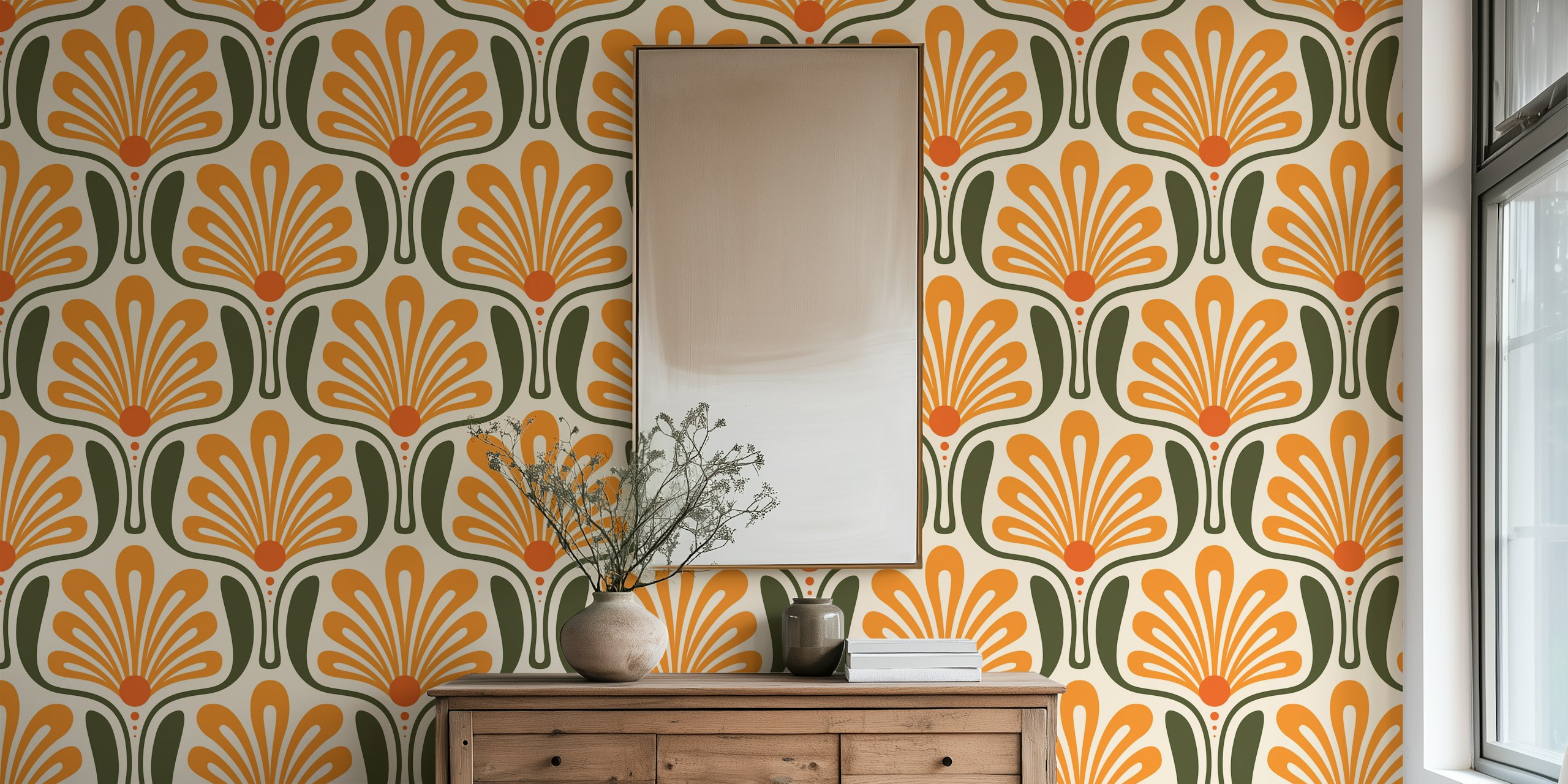 Art Deco Floral Waves wallpaper in einem Raum