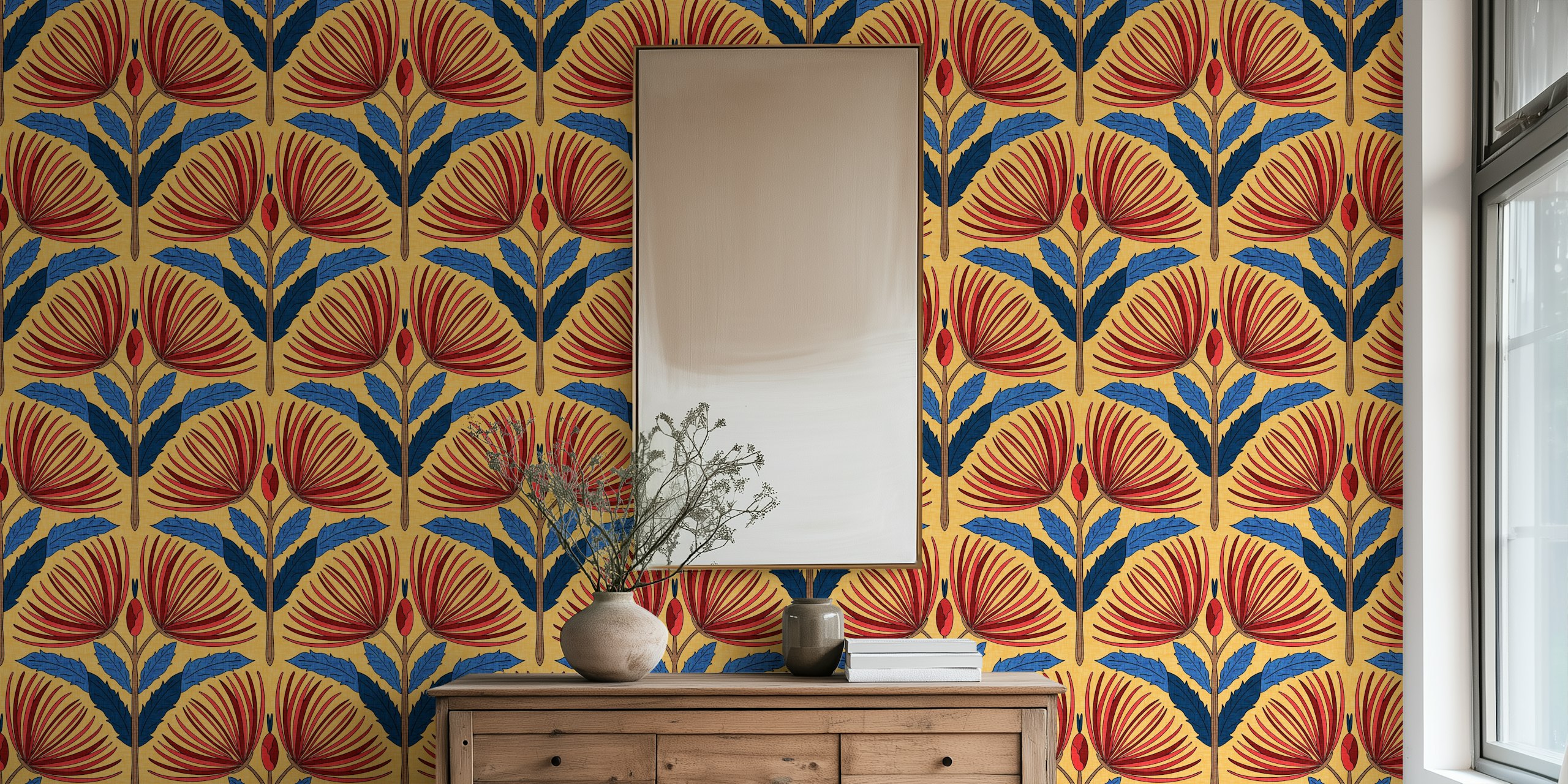 Art Deco Spider Mums wallpaper in a room