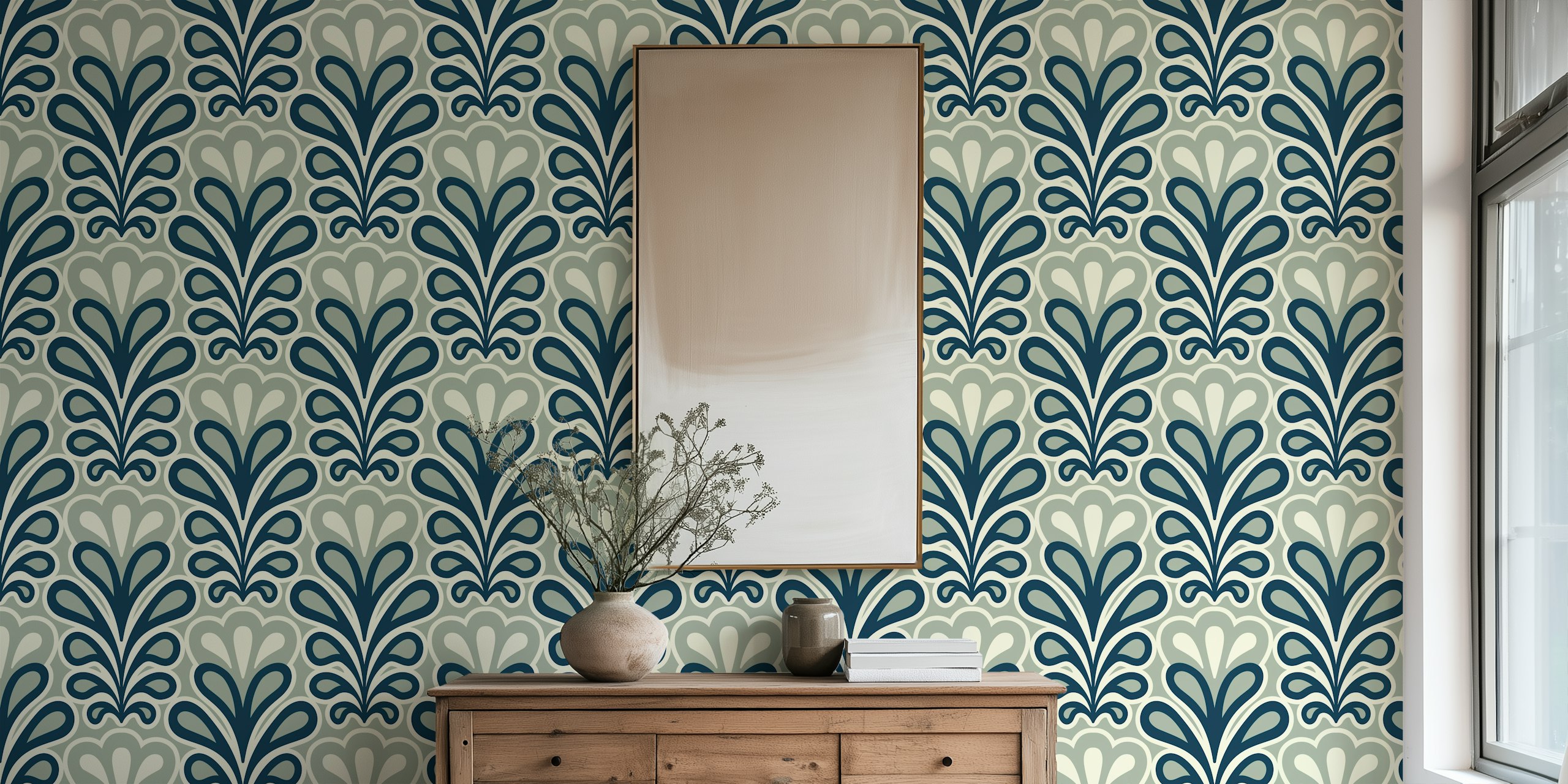 Vintage peony - lily blossoms navy grey papel pintado