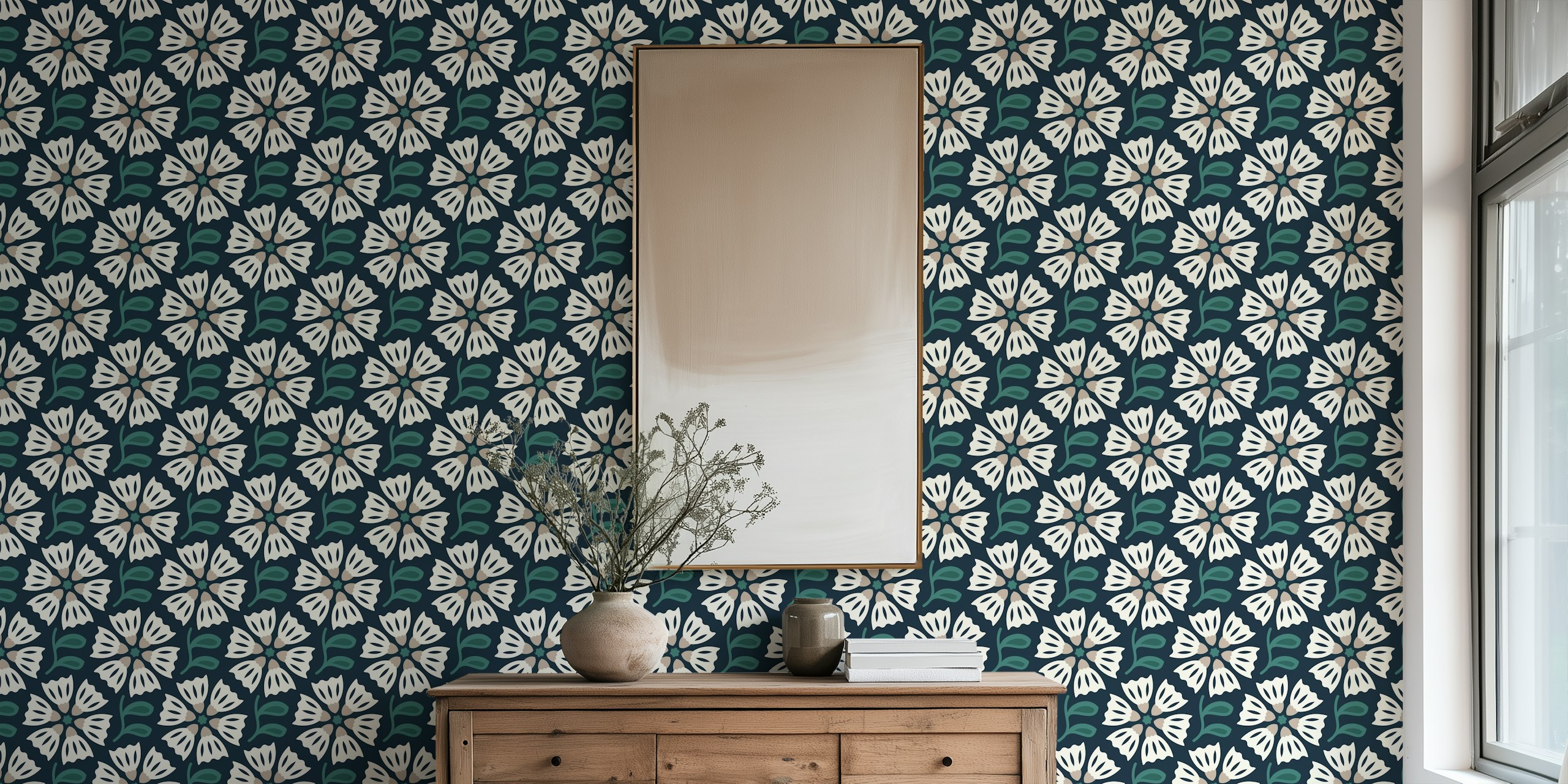 Retro Blossom Delight in Green wanddecoratie