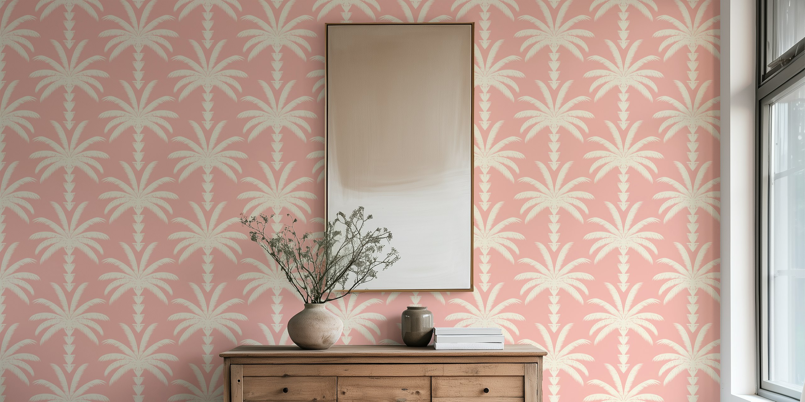 Pink palm trees on light blush background wallpaper