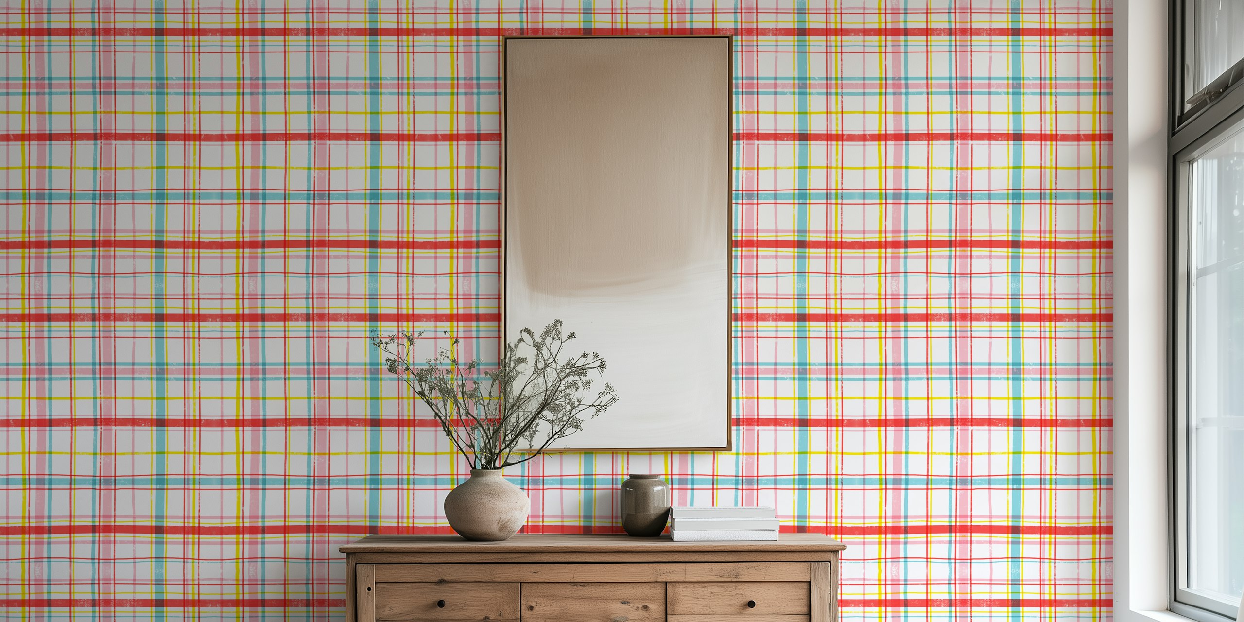 Tapeta Happy picnic plaid ve stylizovaném pokoji