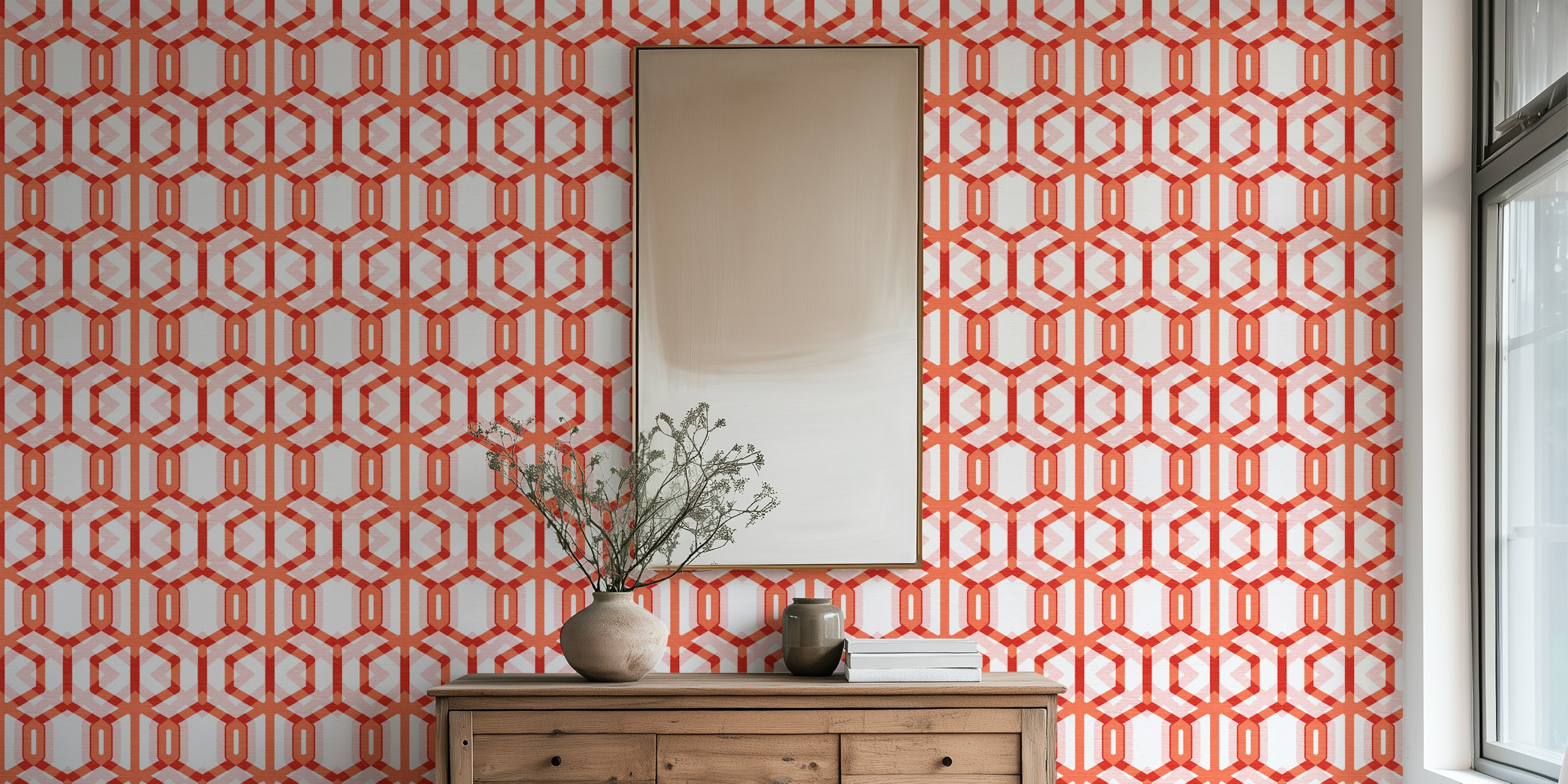 Oranje rhombus cascade behang in een kamer