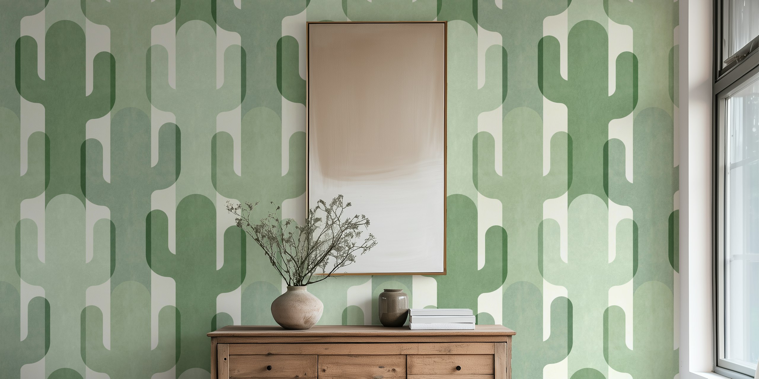 Calming cacti wallpaper in a room