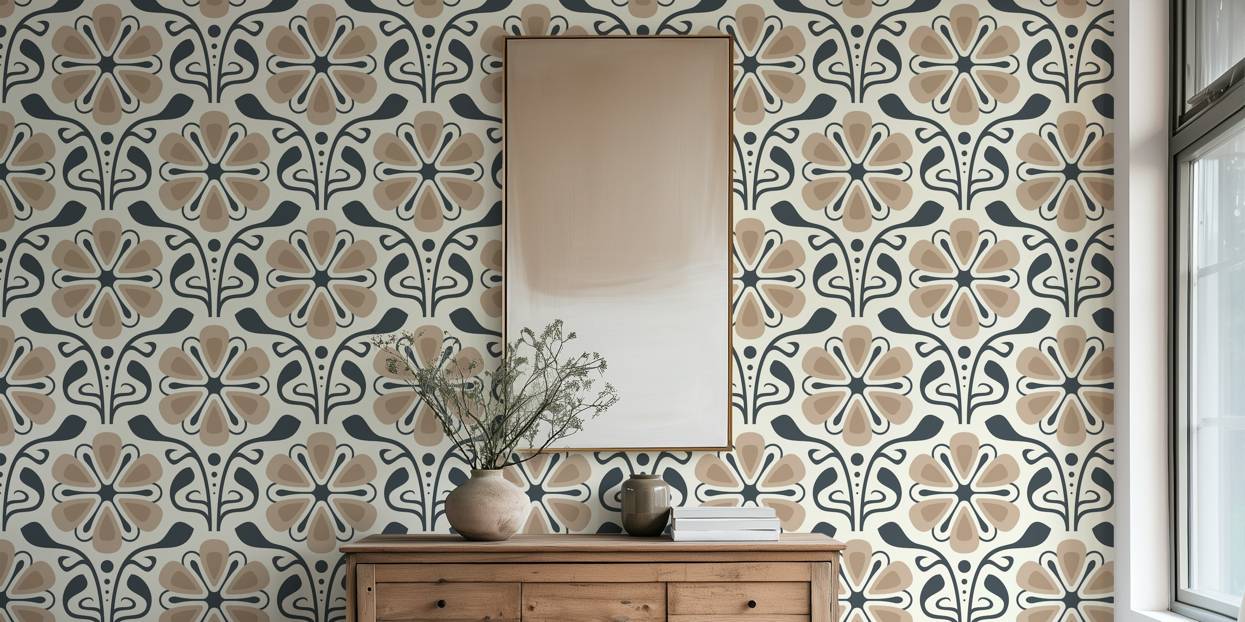 Classic Daisy Charm in Beige behang in een kamer