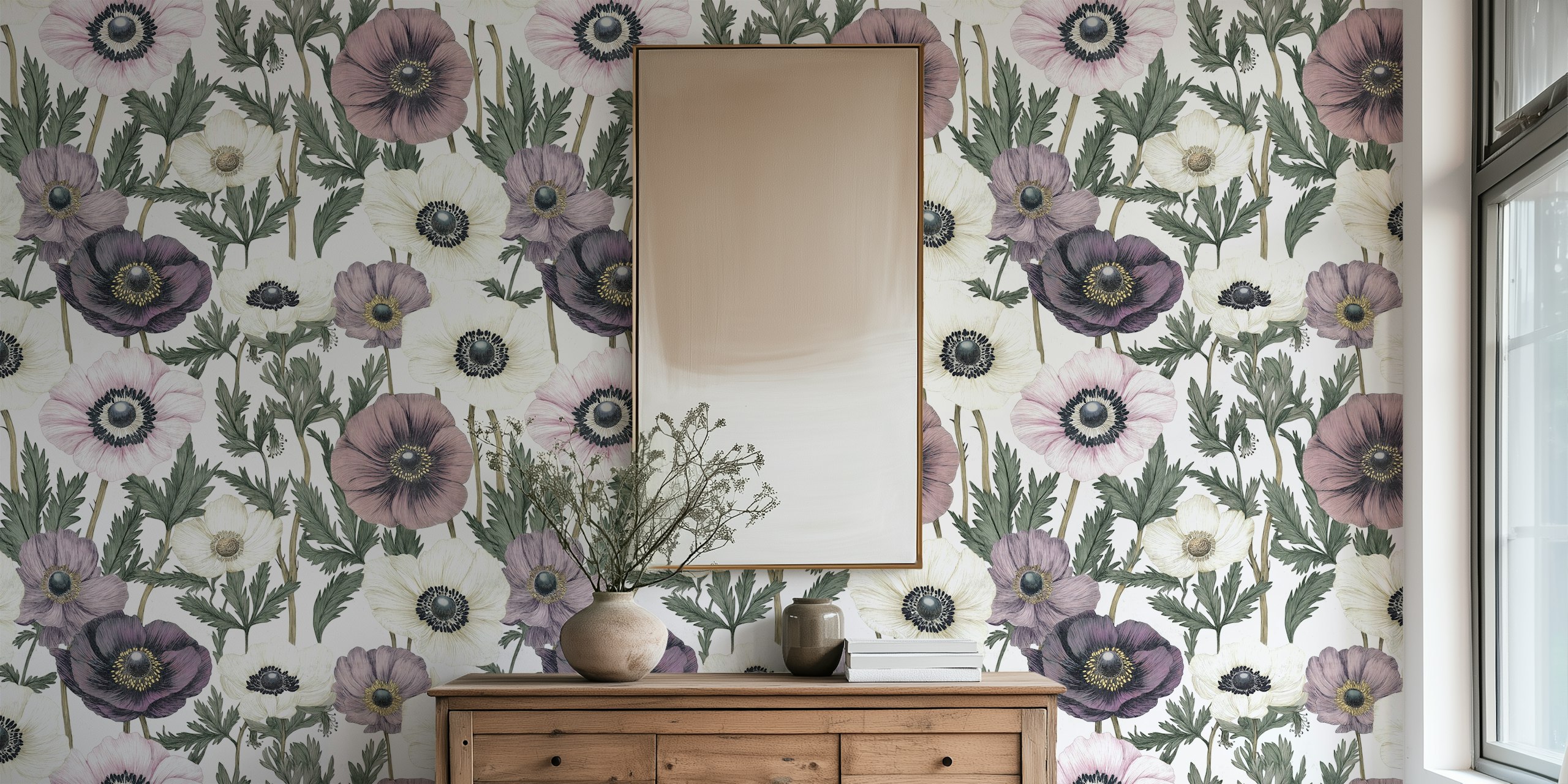 Papel tapiz Vintage Anemone Herbarium en una habitación
