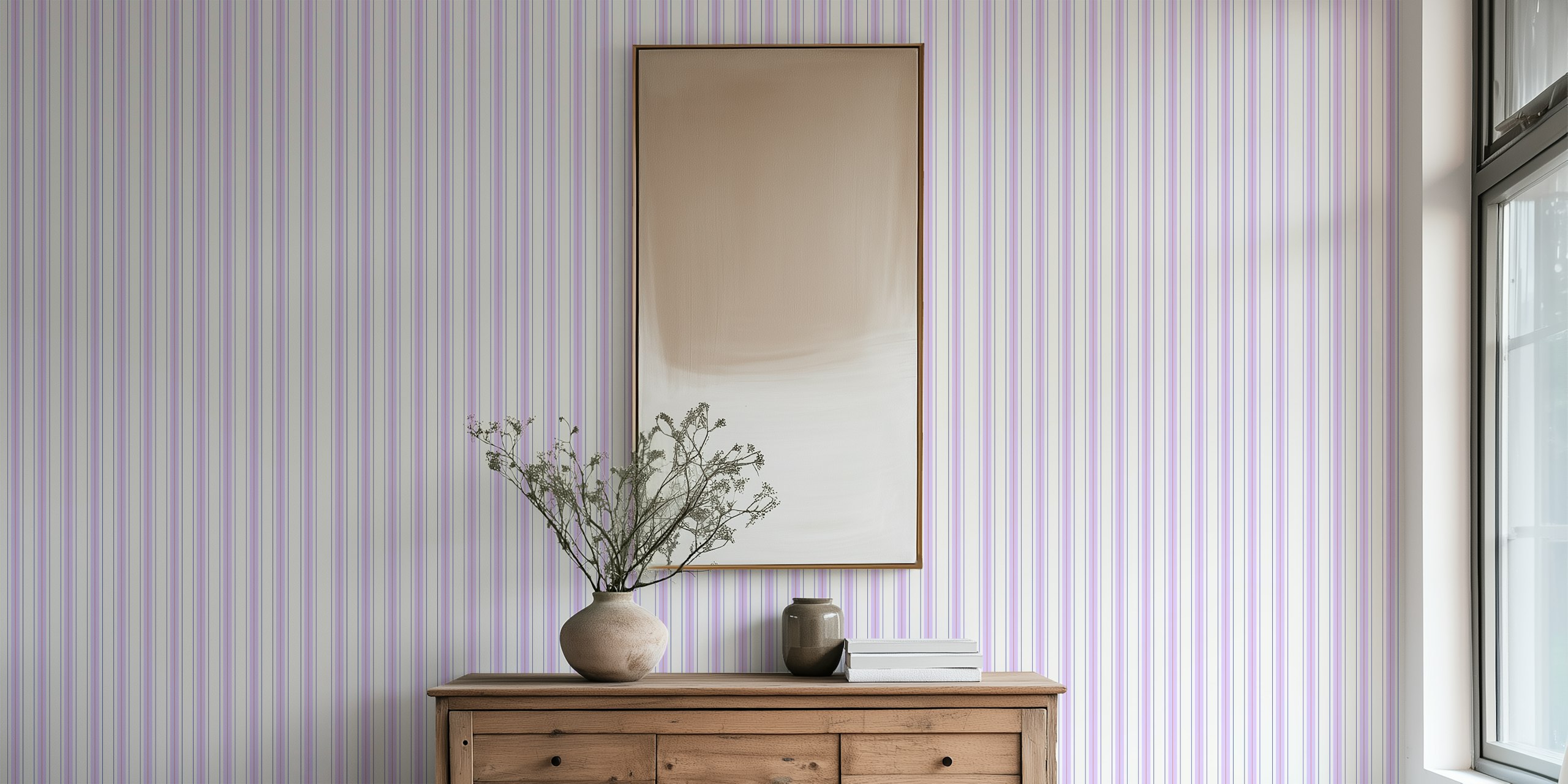 Classic Lines Pattern Lavender wallpaper in a room