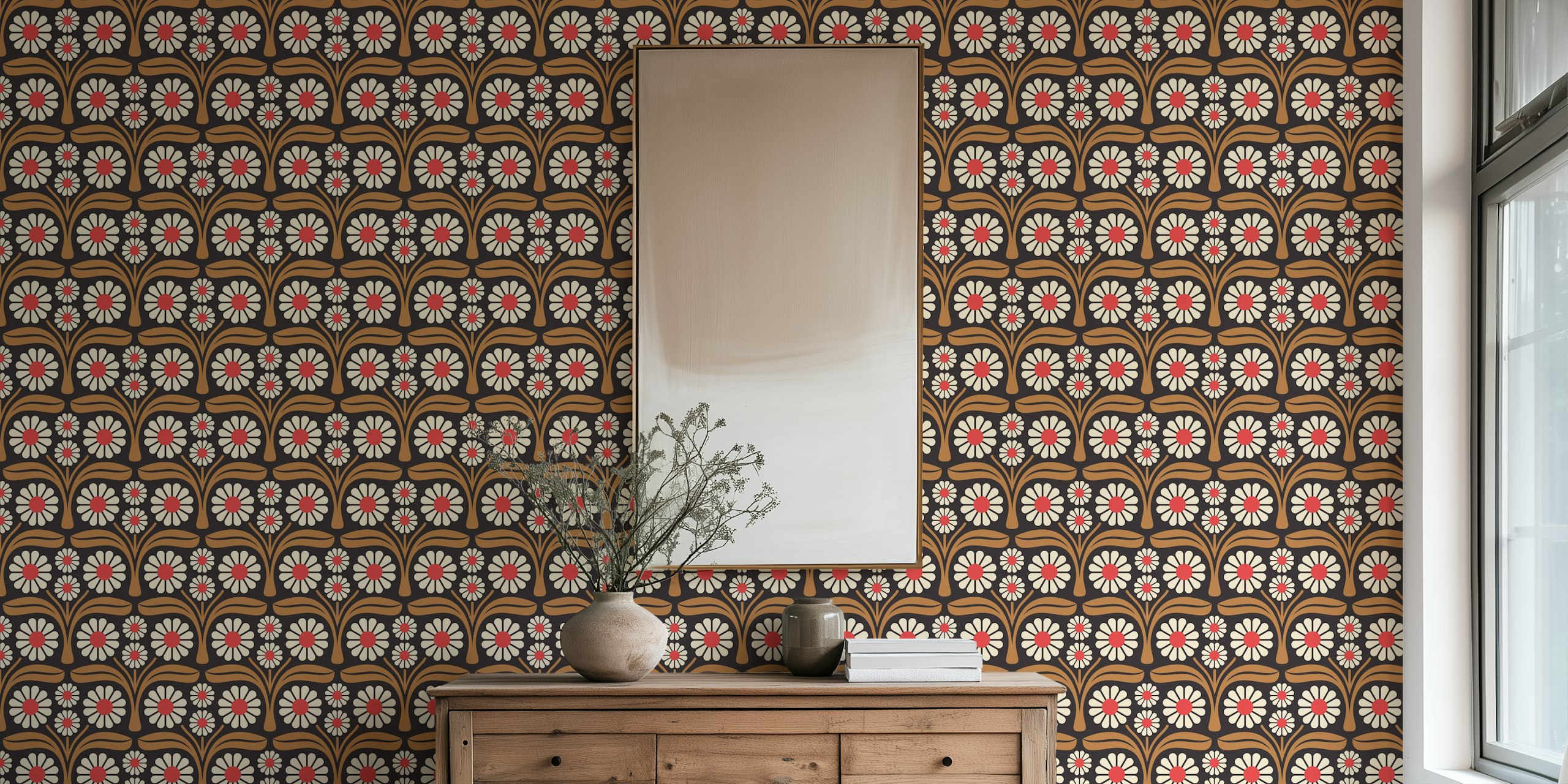 Papier peint Bold Daisy Retro dans un cadre de pièce