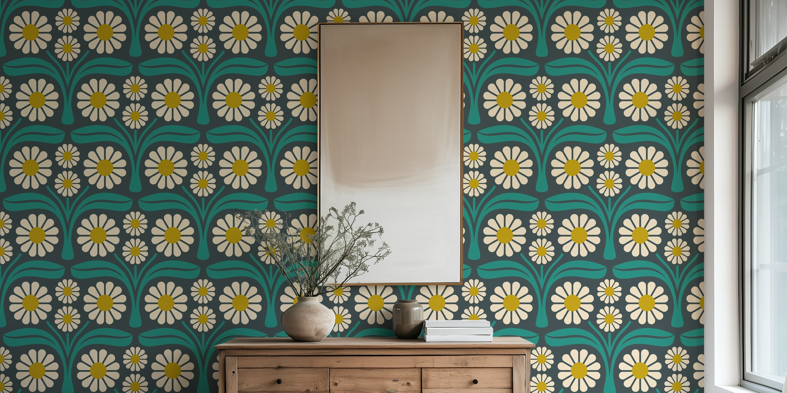 Bold Daisy Retro wallpaper in a room