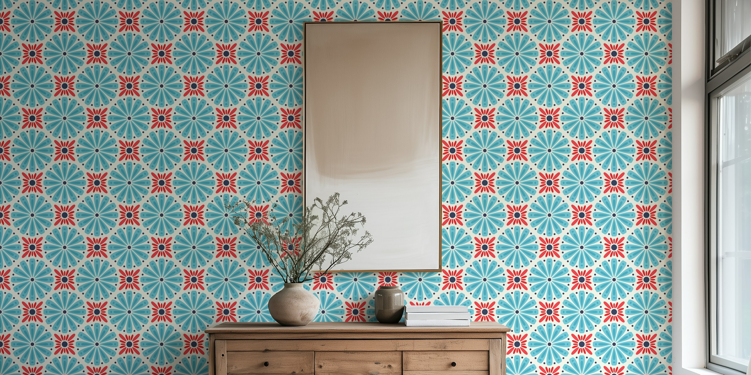 Sunburst Floral Magic wallpaper em um quarto
