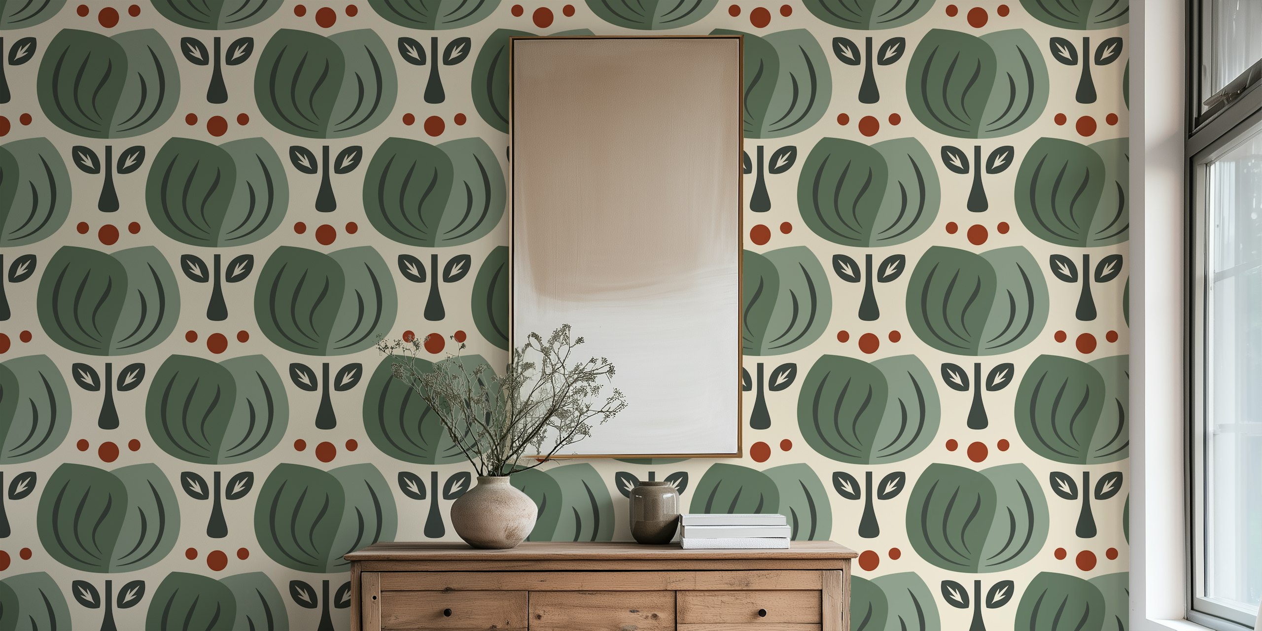 Retro Tulip Elegance in Green wallpaper in a room
