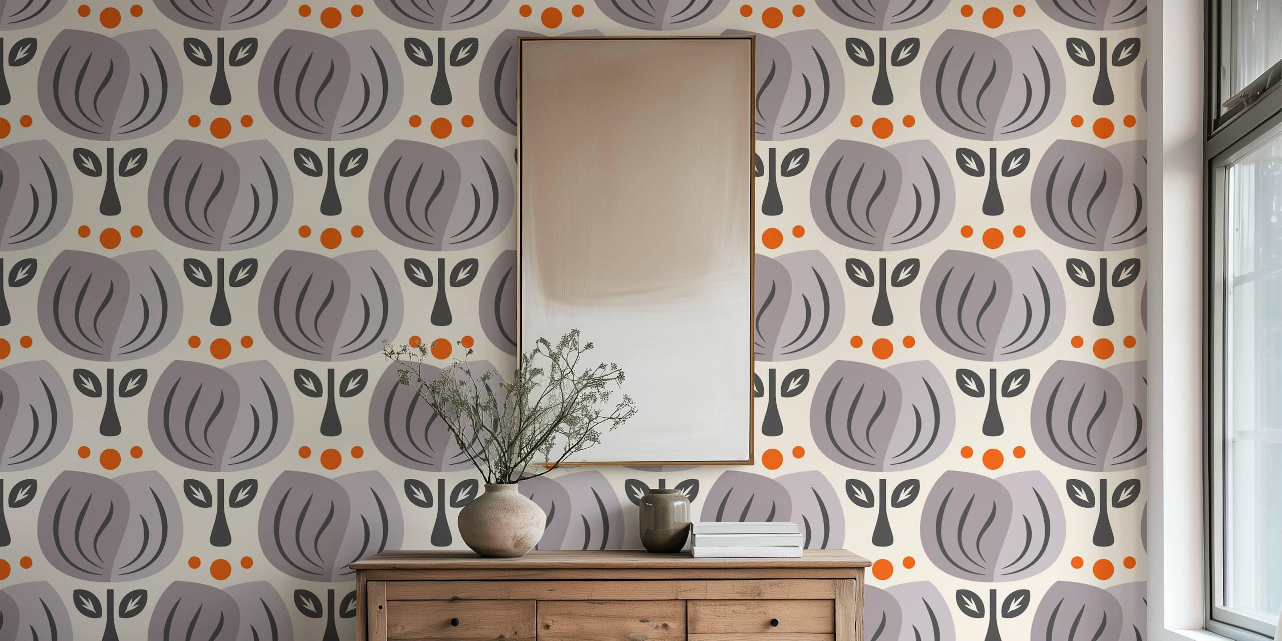 Retro tulip wallpaper design in a room