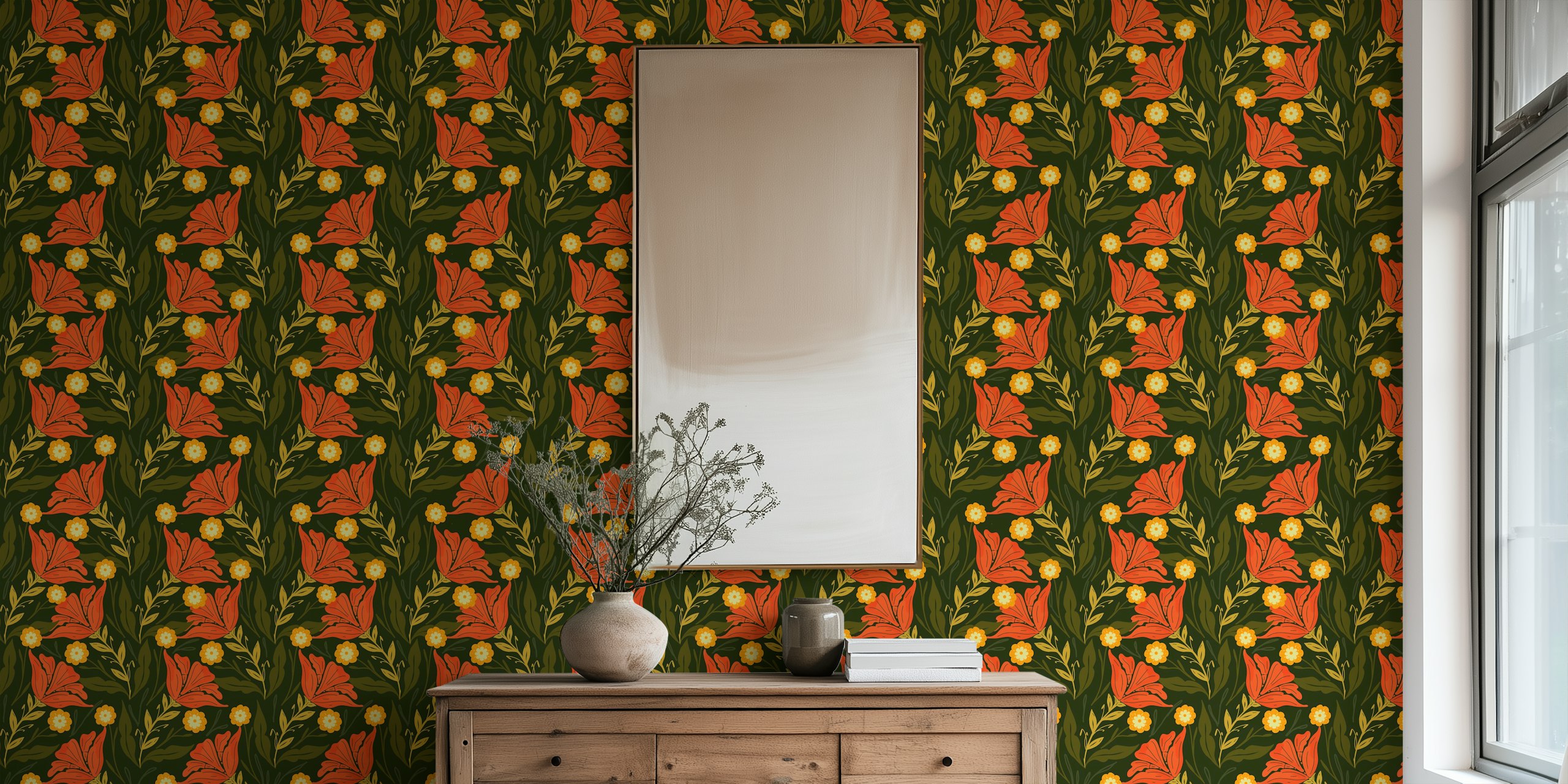 Cozy floral escape wallpaper in a room
