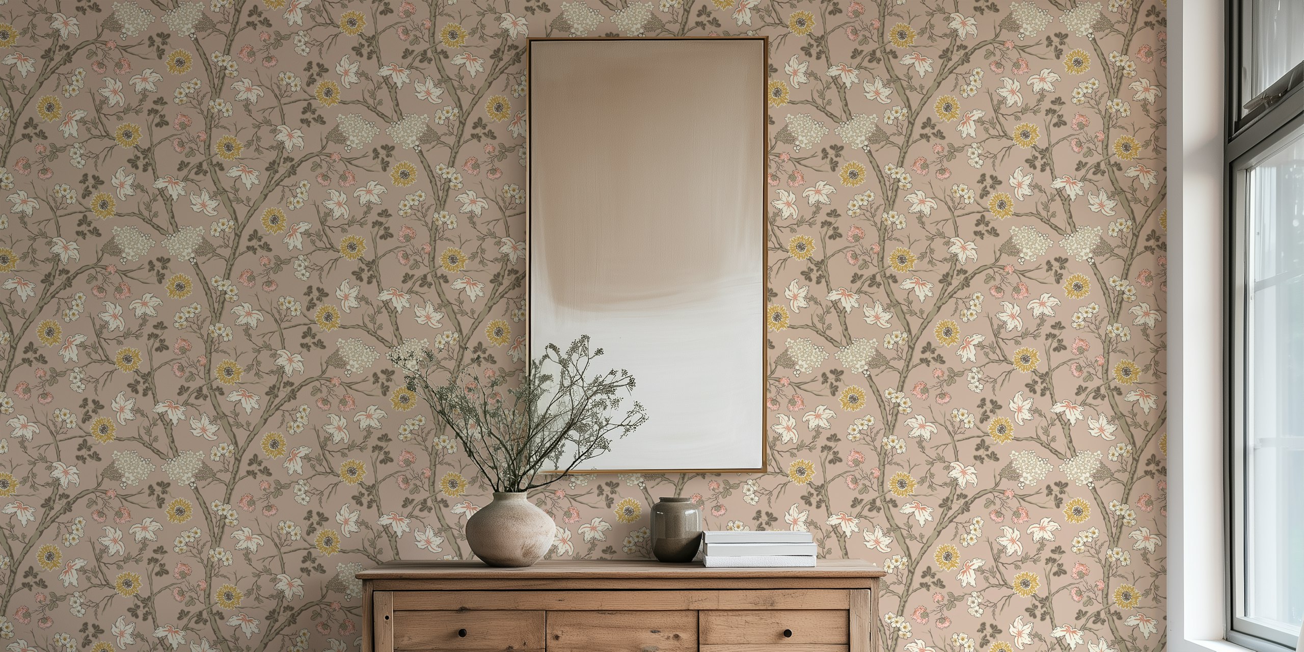 Floral wallpaper design in a room