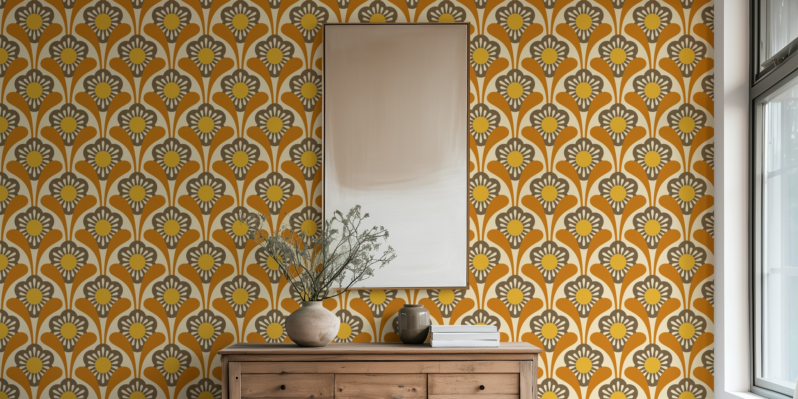 Mid-Century Flower Power wallpaper in a room