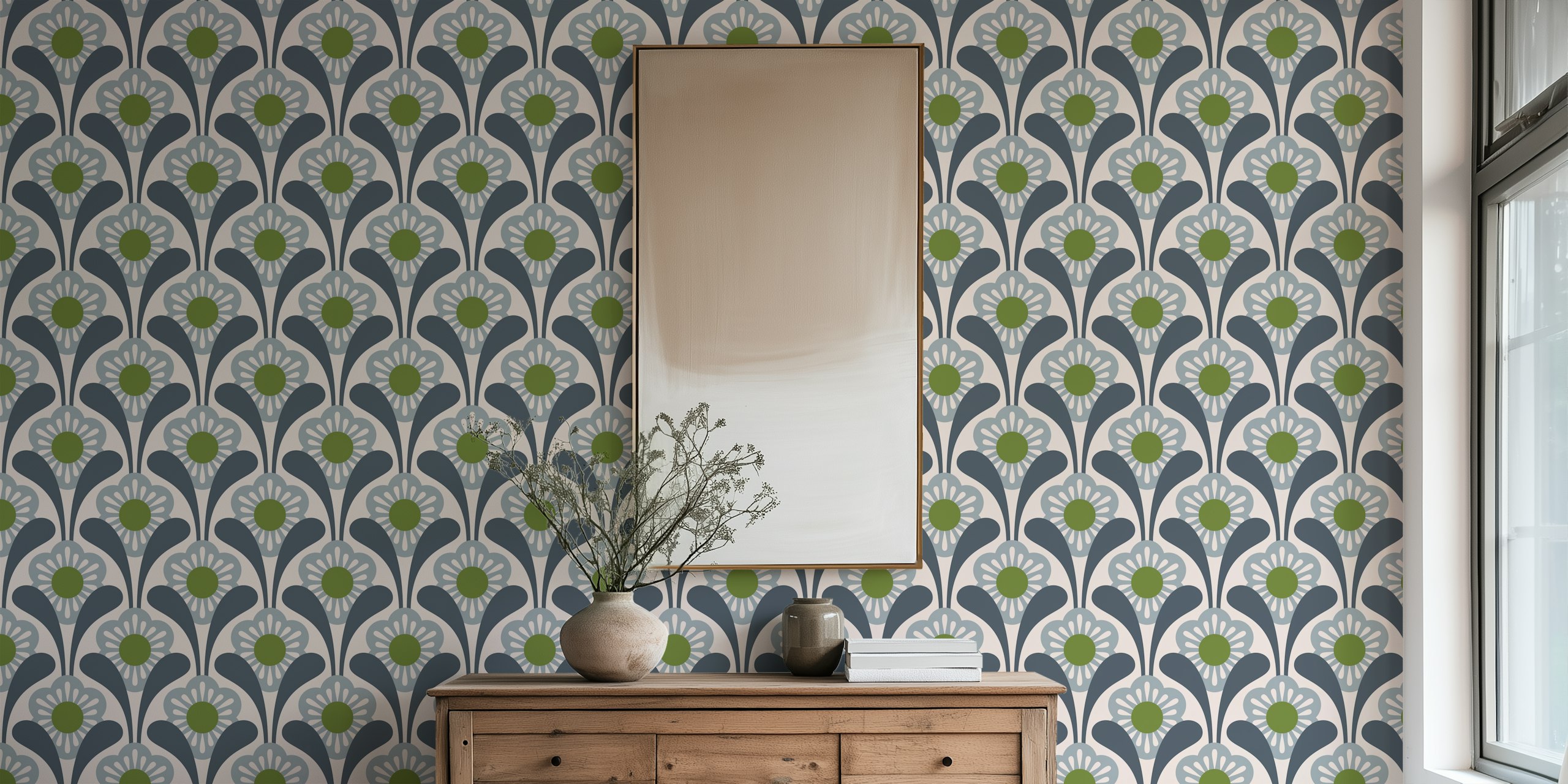 Mid-Century Flower Power wallpaper design in a room