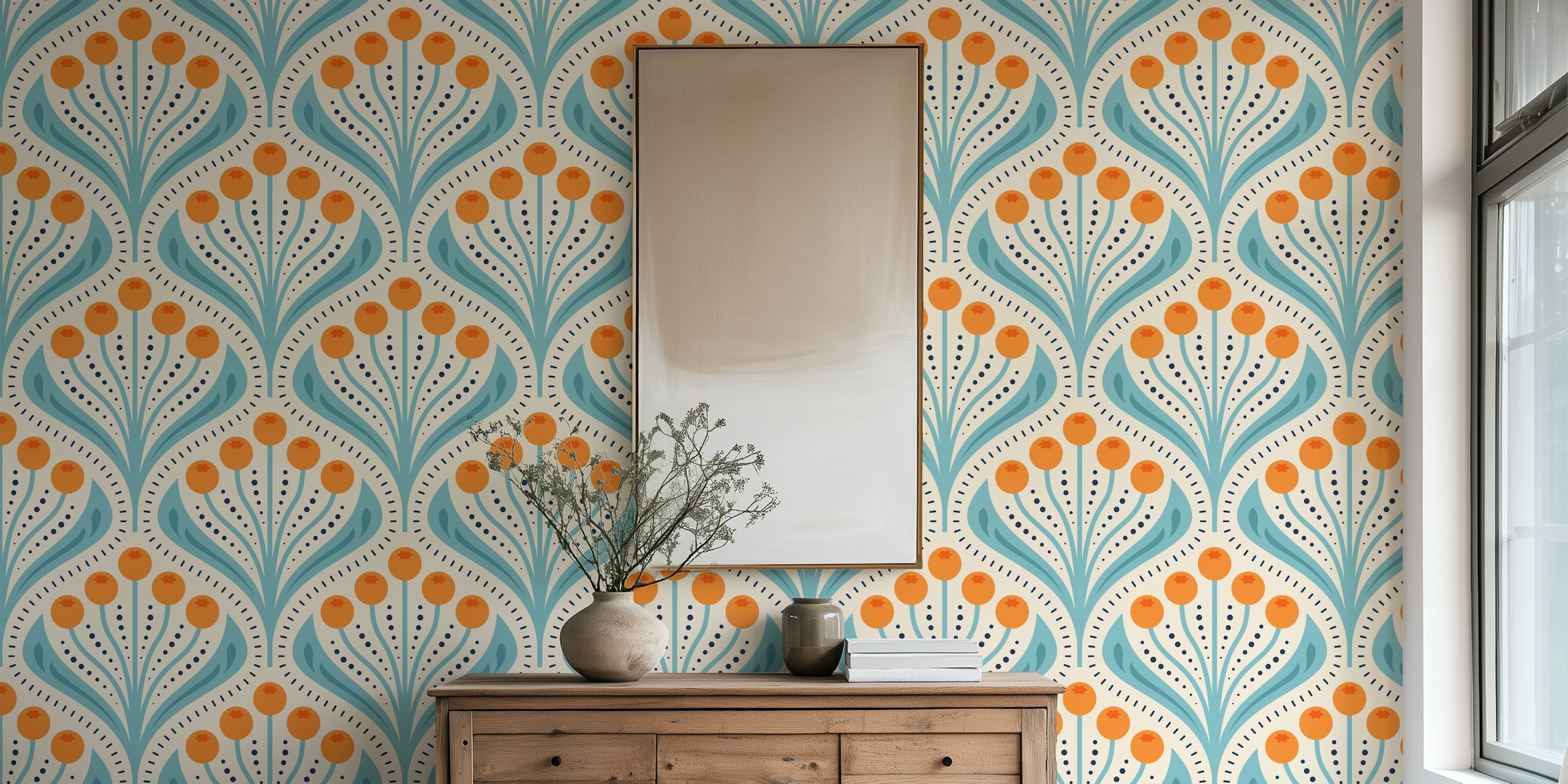 Vintage Berry Delight wallpaper in een kamersetting