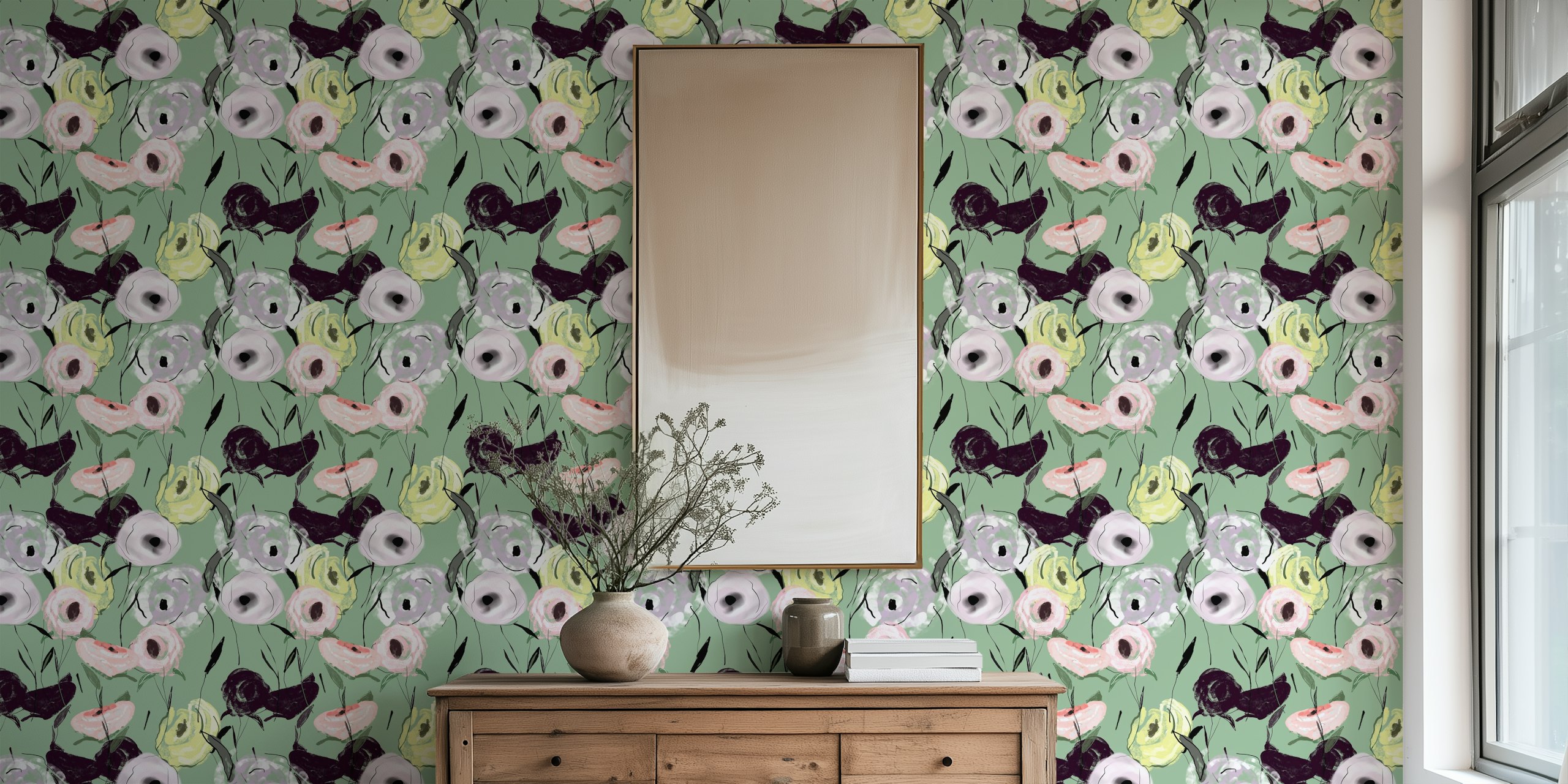 Abstract roses garden bouquets behang in een kamer