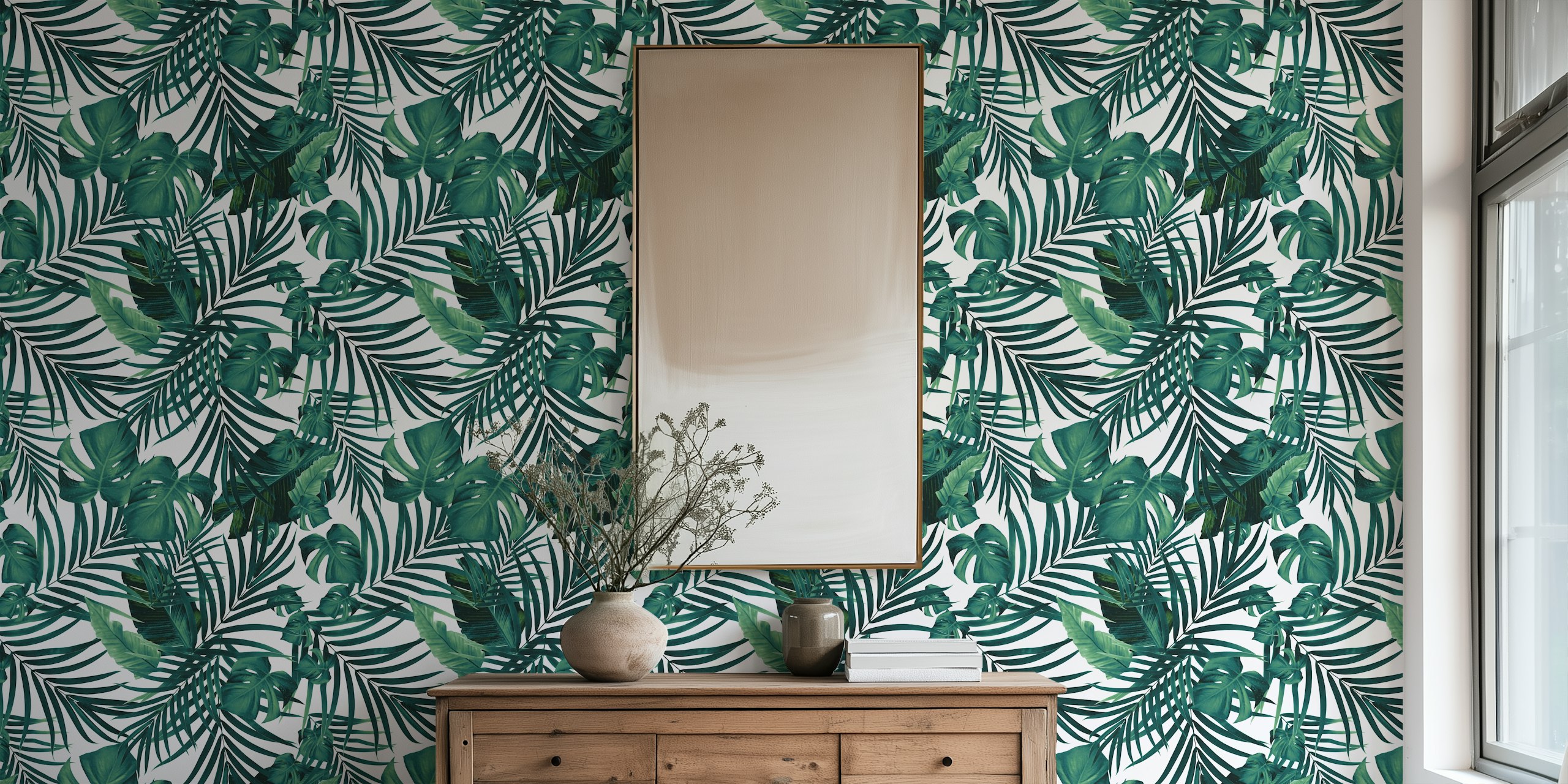 Ταπετσαρία Tropical Jungle Leaves σε ένα δωμάτιο