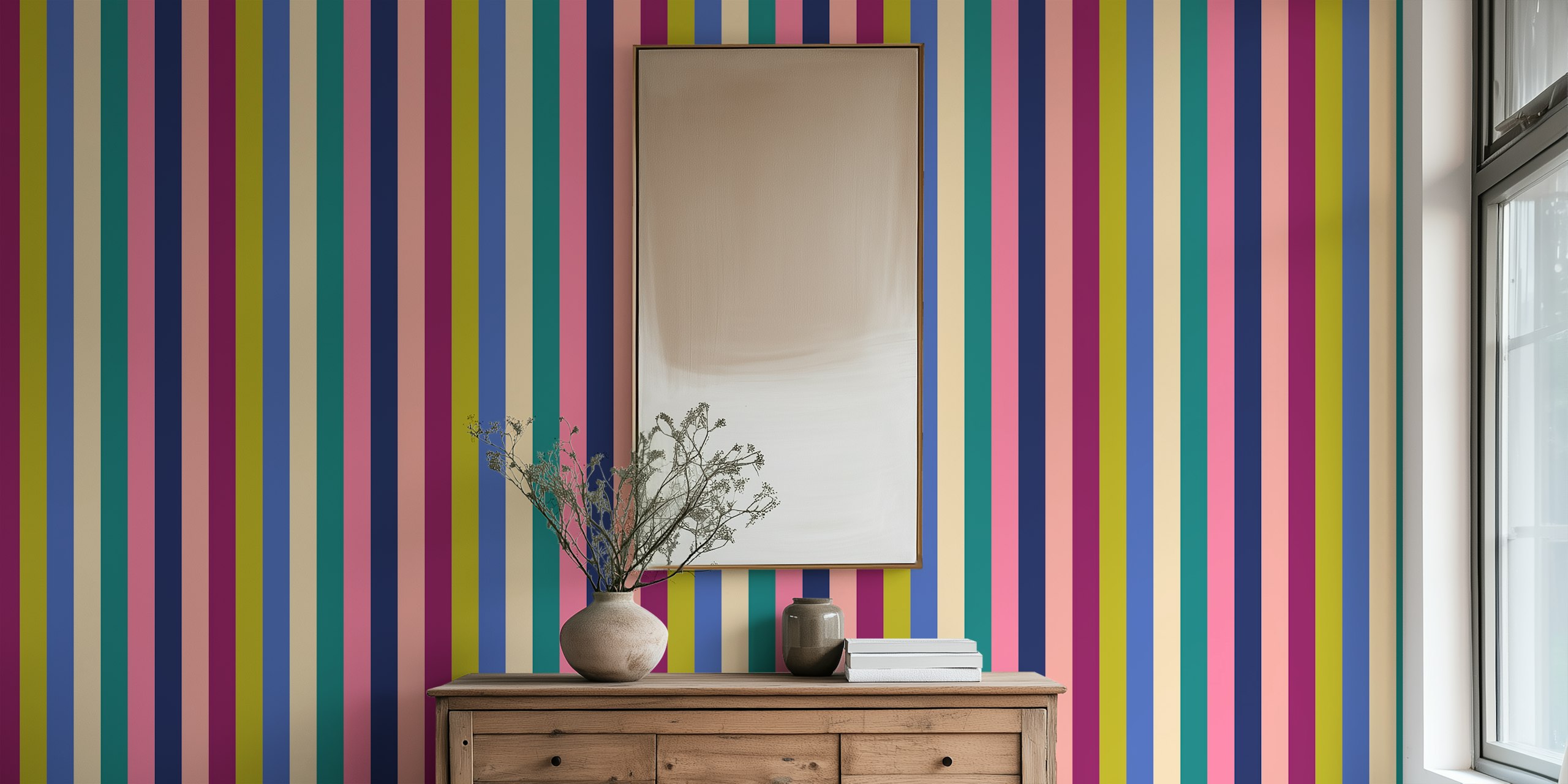 Moody rainbow stripe Tapete in einem Raum