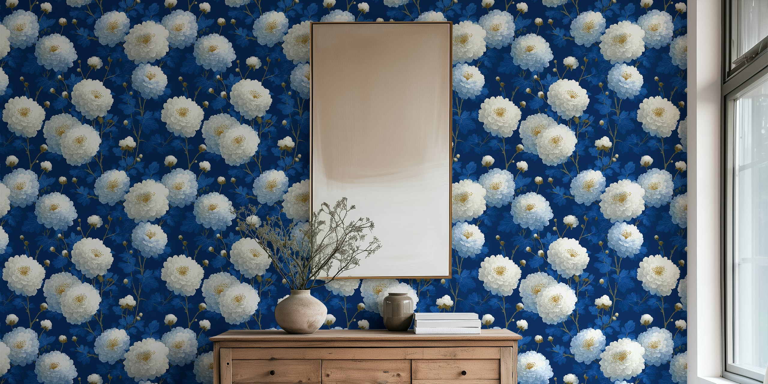 Papel de parede White Petal Symphony em um quarto
