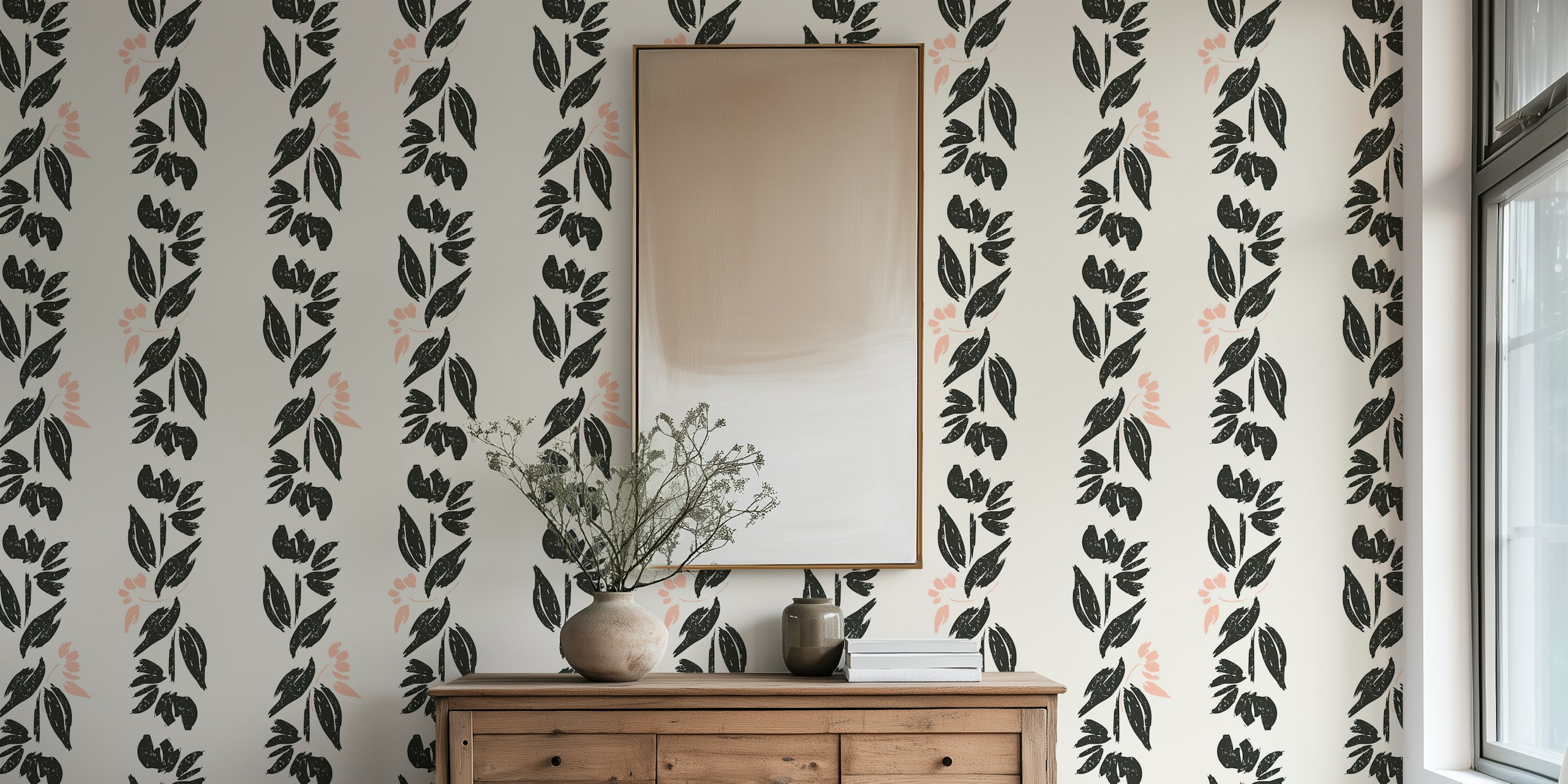 Backroads Black Floral Stripe wallpaper in a room