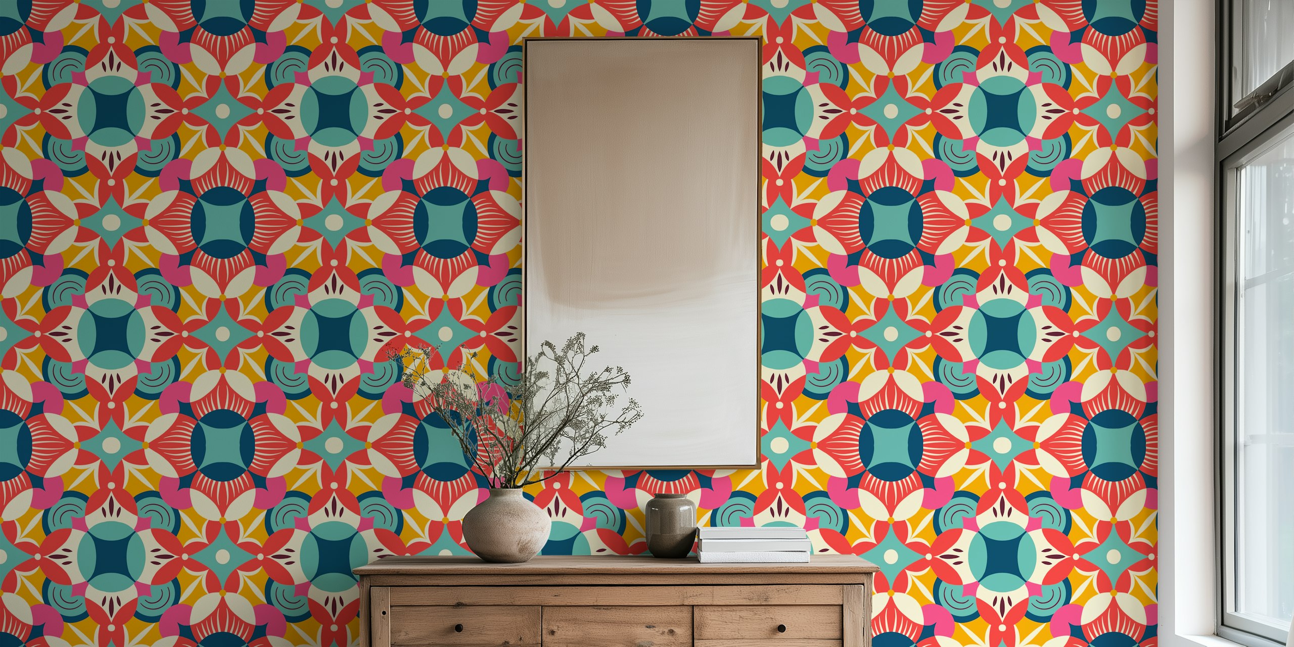 Mediterranean vacation tiles tapet i ett rum