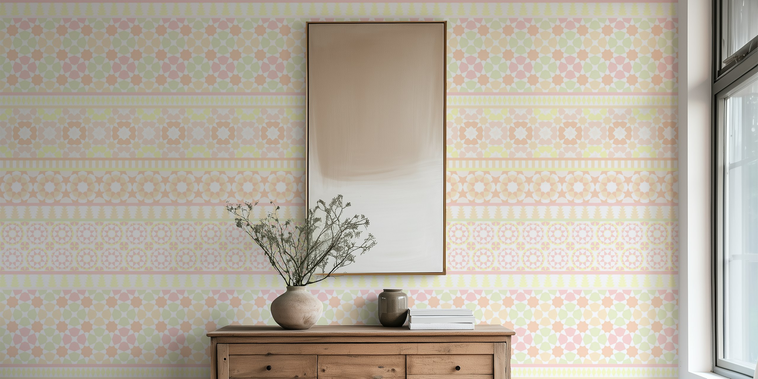 Pastel geometric pattern in rhubarb and custard colors wallpaper