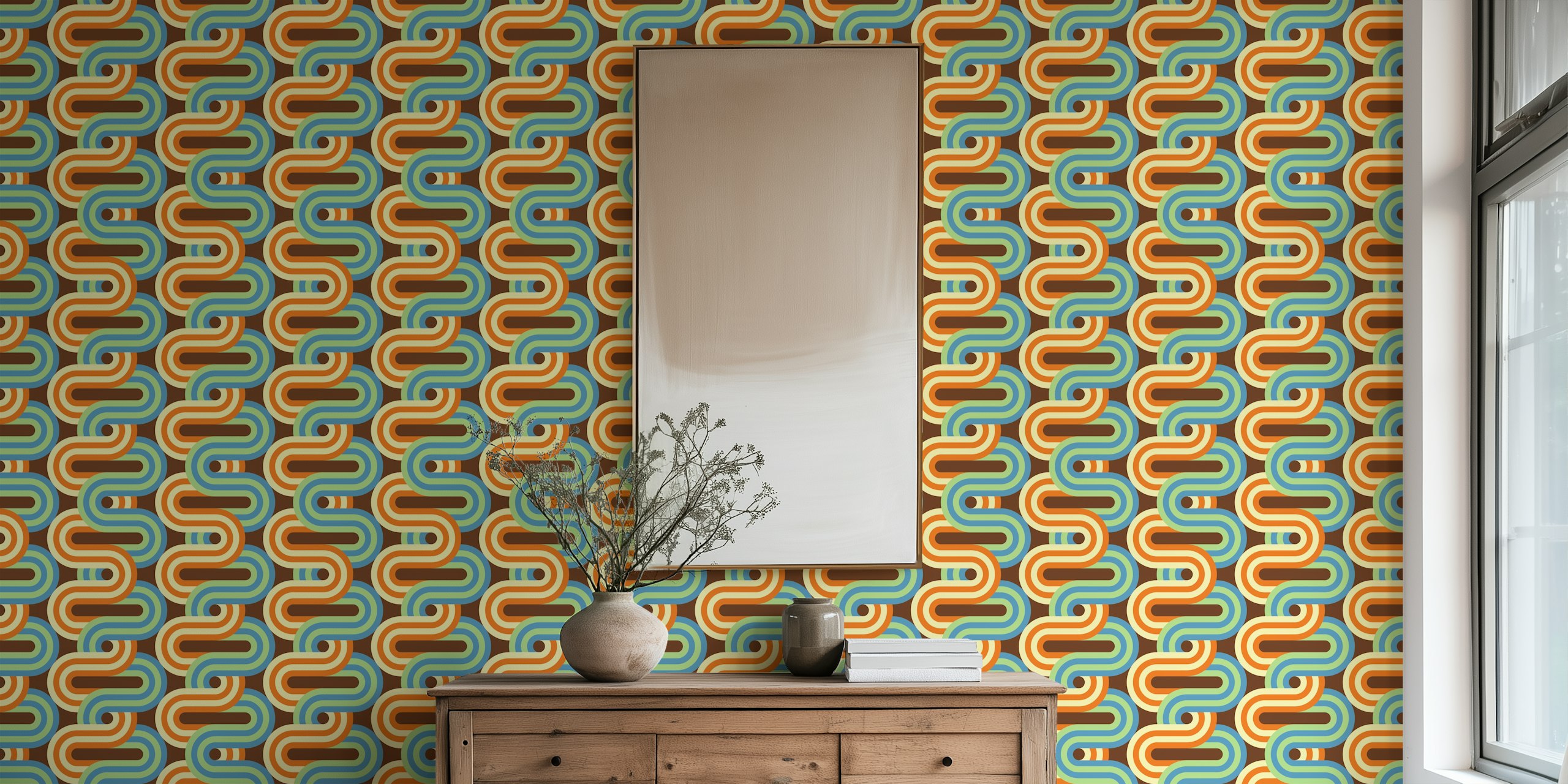 Intertwined Curved Stripes behang in een kamer