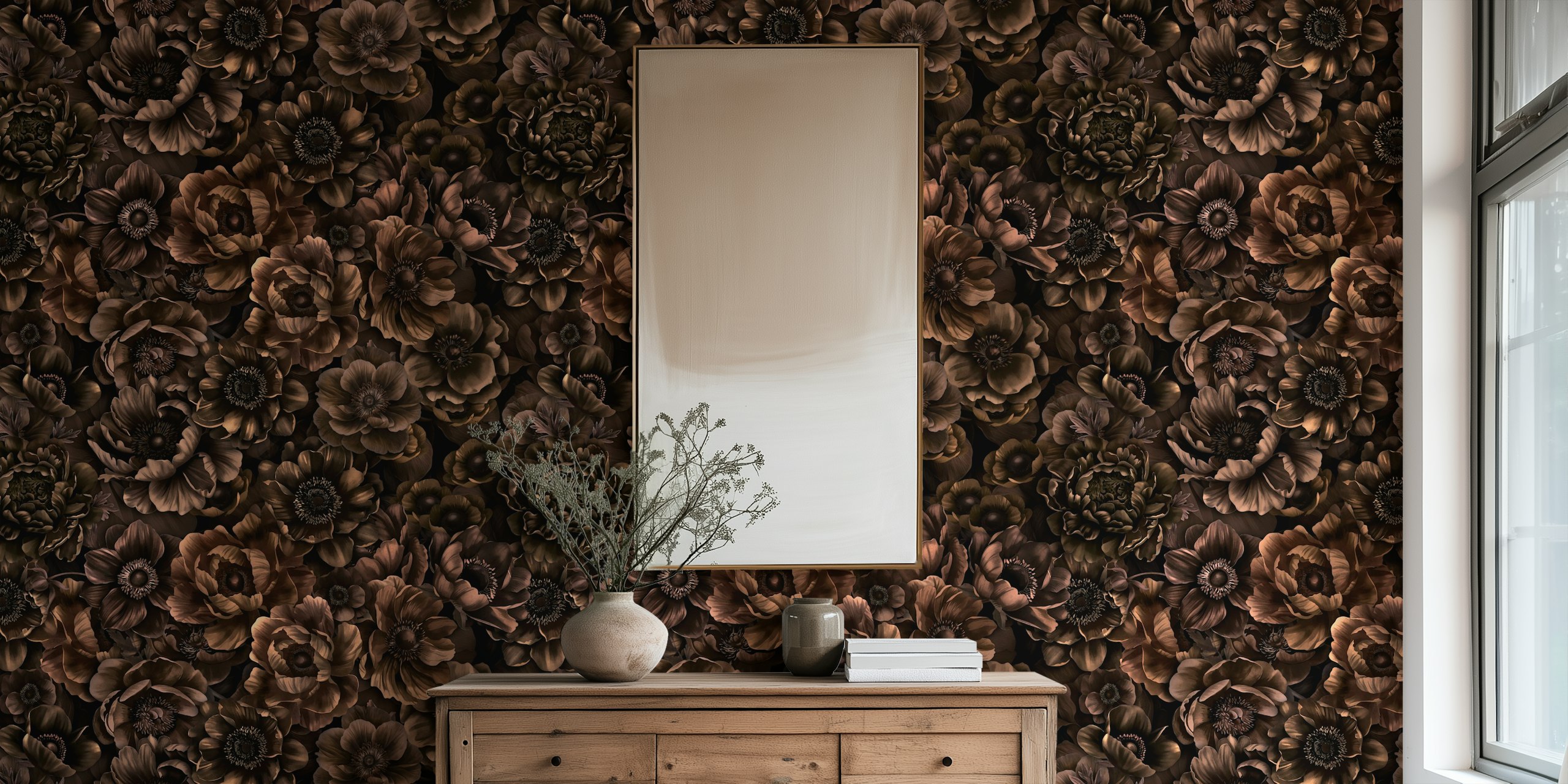 Nocture Twilight Brown Petals wallpaper in a room