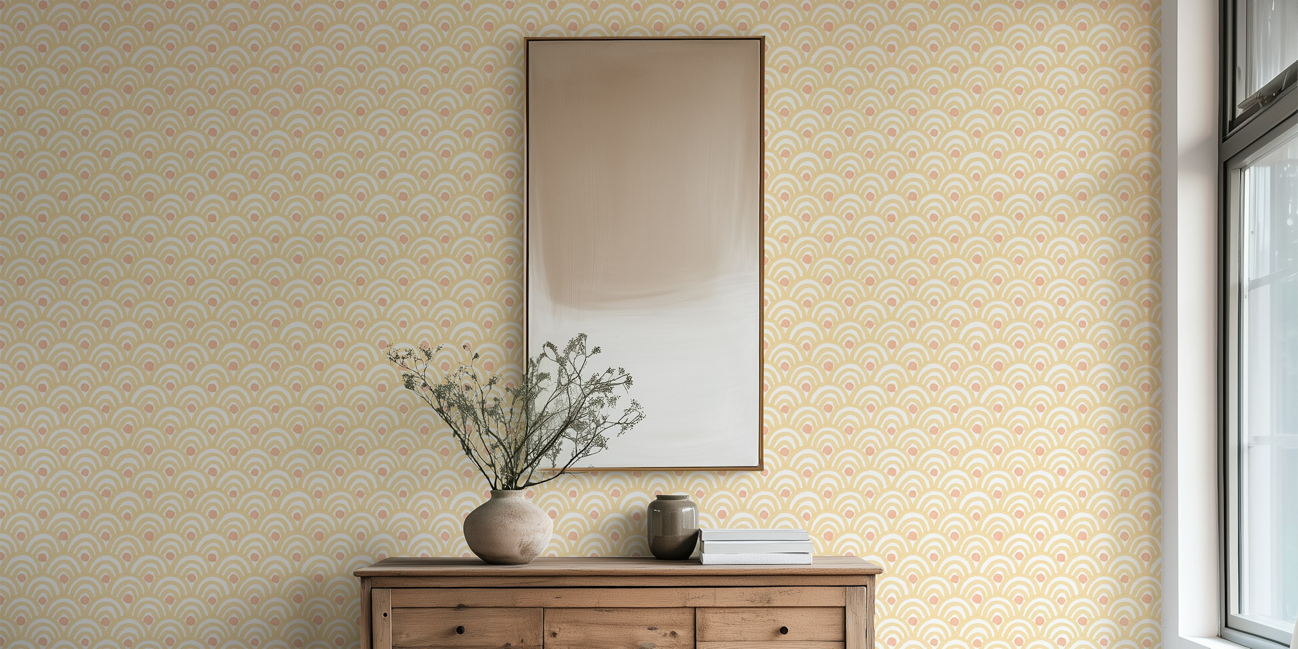Scalloped arches pattern in yellow and orange wallpaper