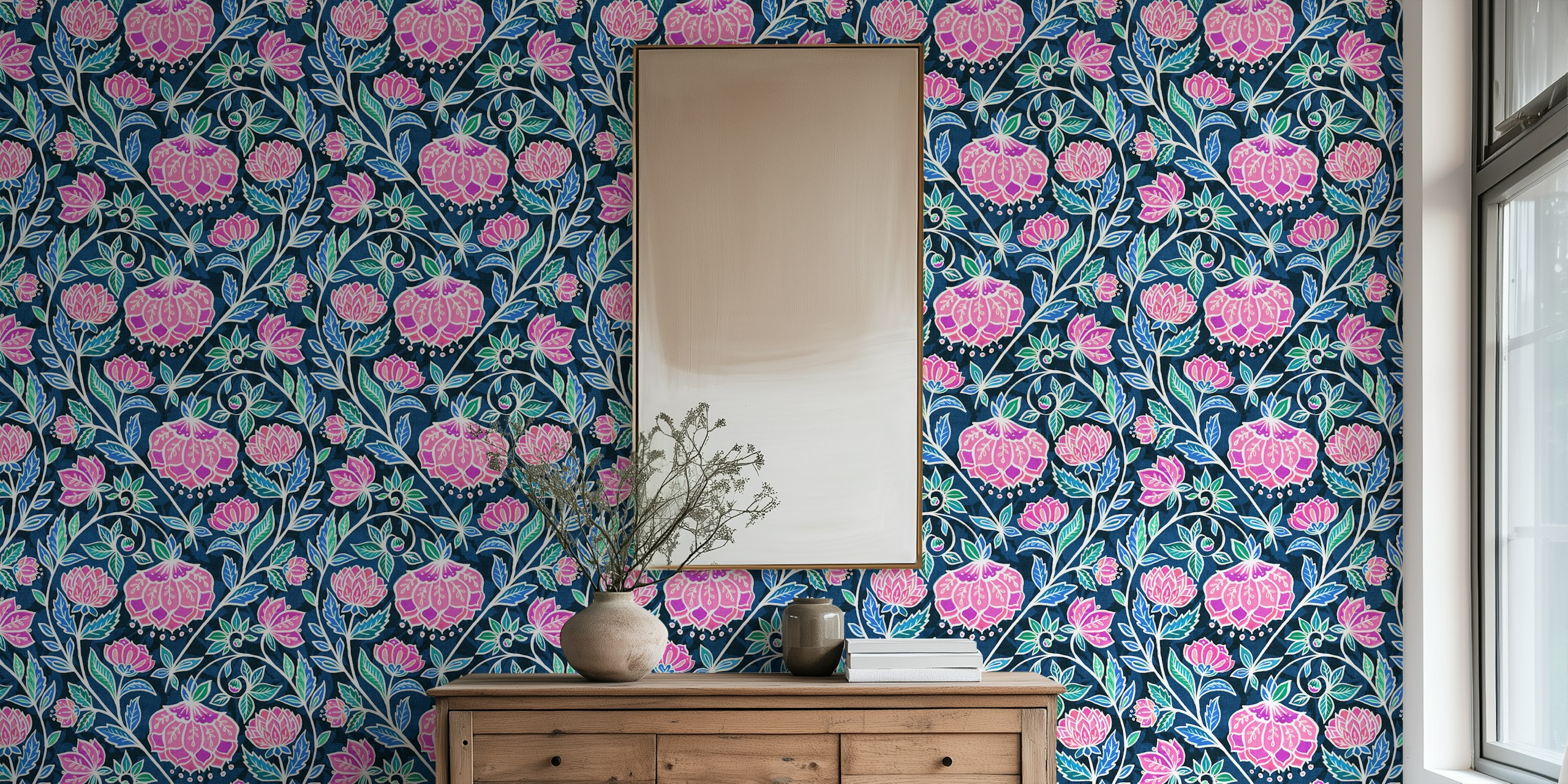 Tapeta kwiatowa Chalk Chintz w pokoju